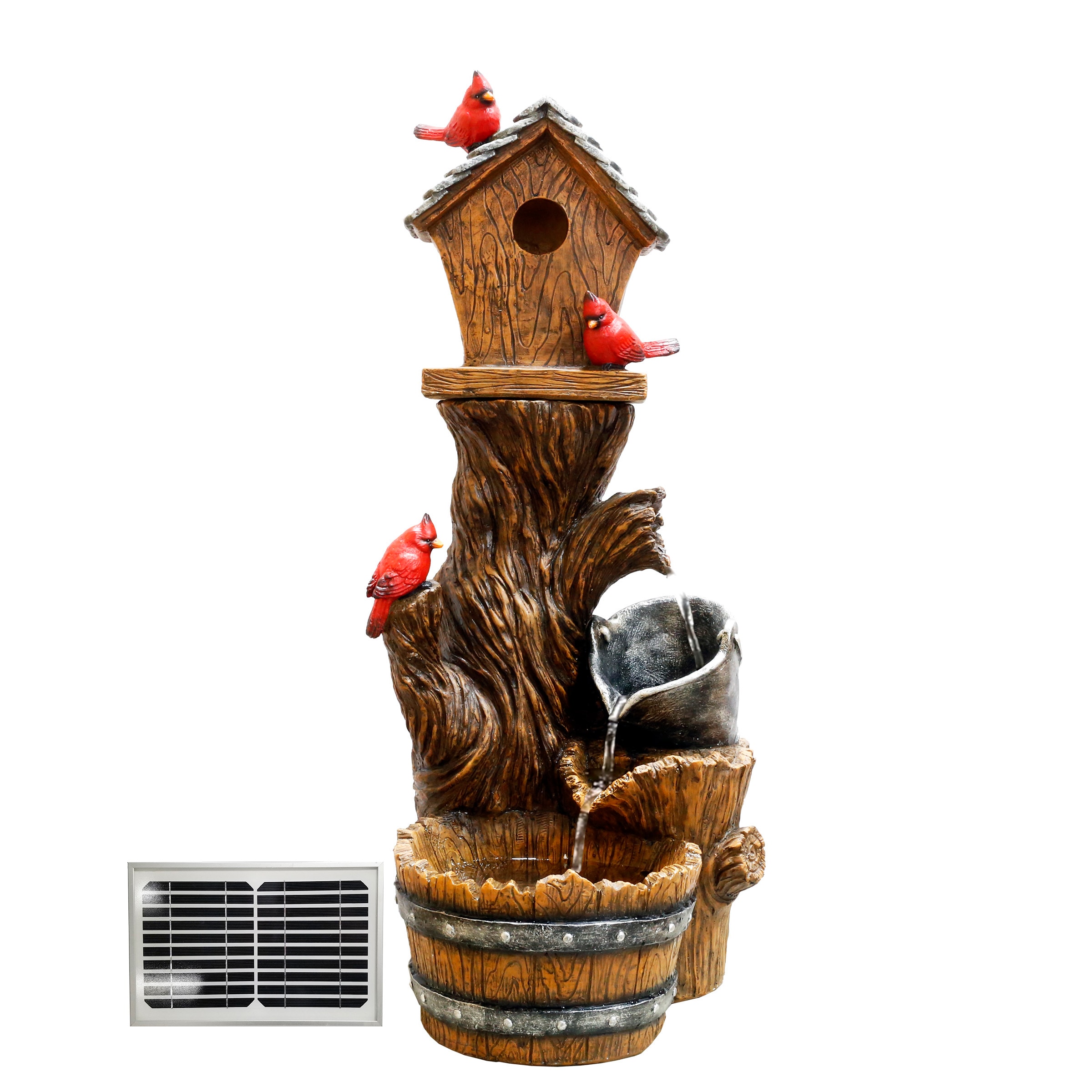 Alpine Corporation ZEN882SLR 32-in H Resin Solar Powered Tiered Outdoor Fountain Pump Included
