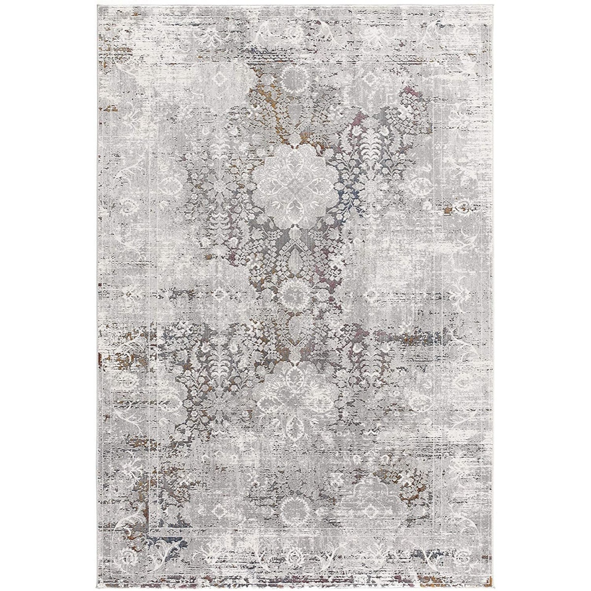 HomeRoots 4000391816 7 x 10 (ft) Rag Polyester Grey Rectangular Indoor Medallion Vacuum regularly Area rug