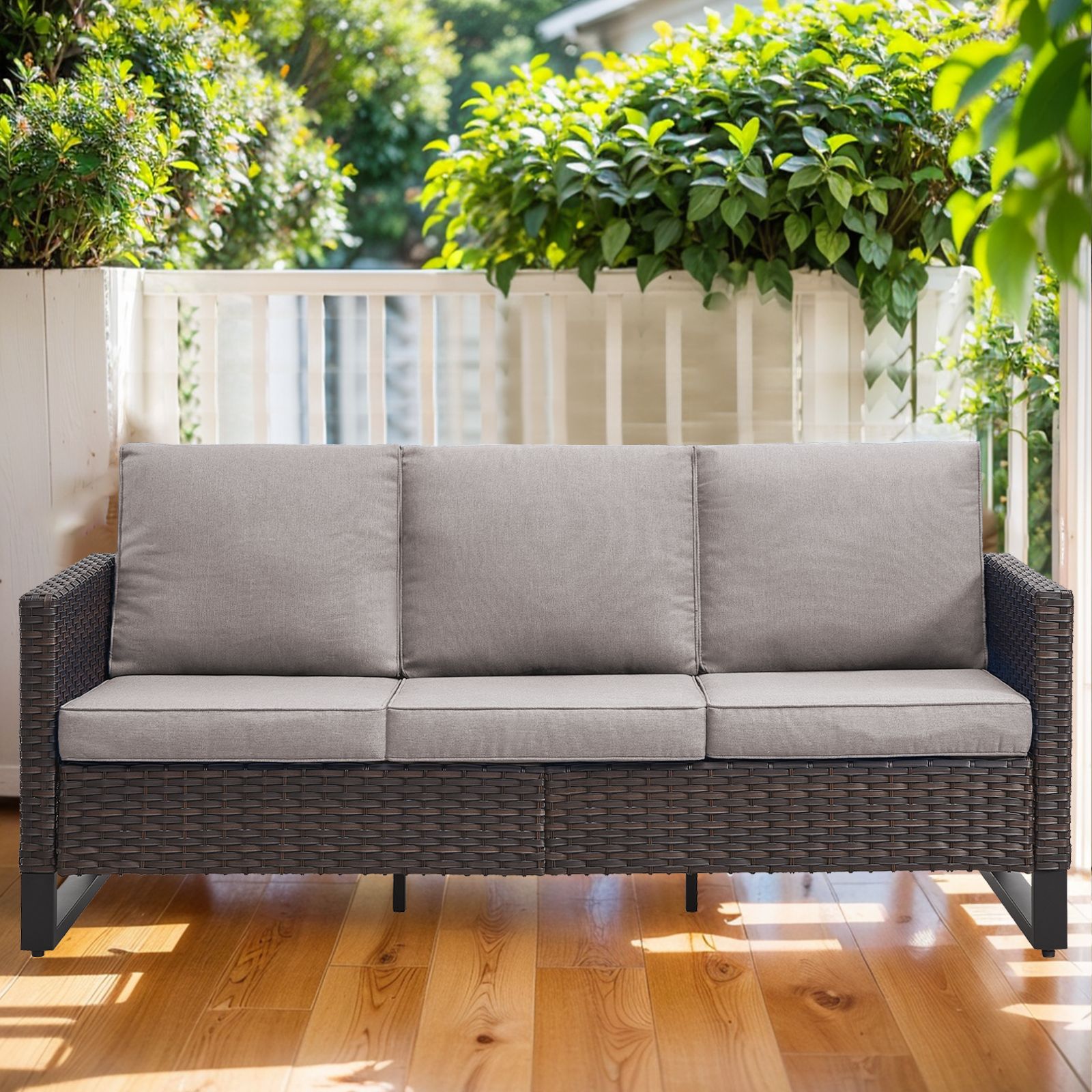  PA118-3 PASOFA-T Wicker Outdoor Sofa with Gray Cushions and Steel Frame