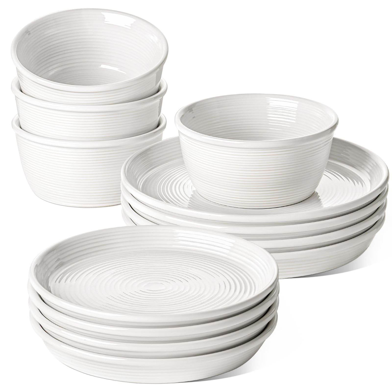 Aoibox  12 Piece Ceramic Dinnerware Set for 4 White Farmhouse Stoneware Plates and Bowls Deeper 10 Dinner 8 Salad