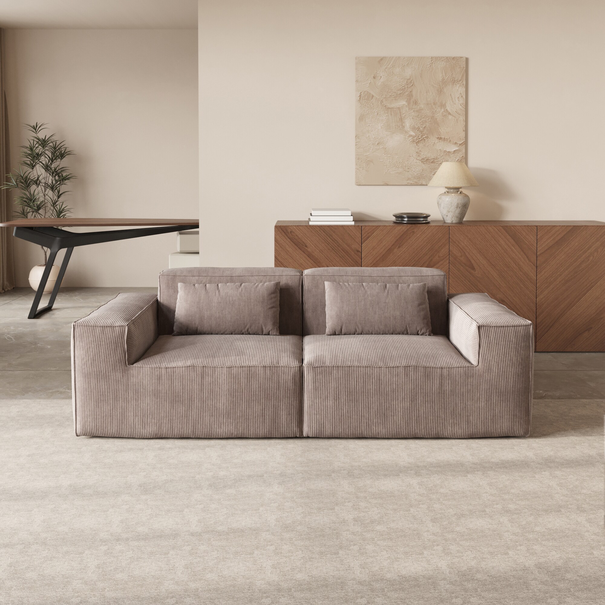 BuotiqHom DH-SF2-130BR 86.6-Inches Modern Brown Velvet 2 -seater Loveseat