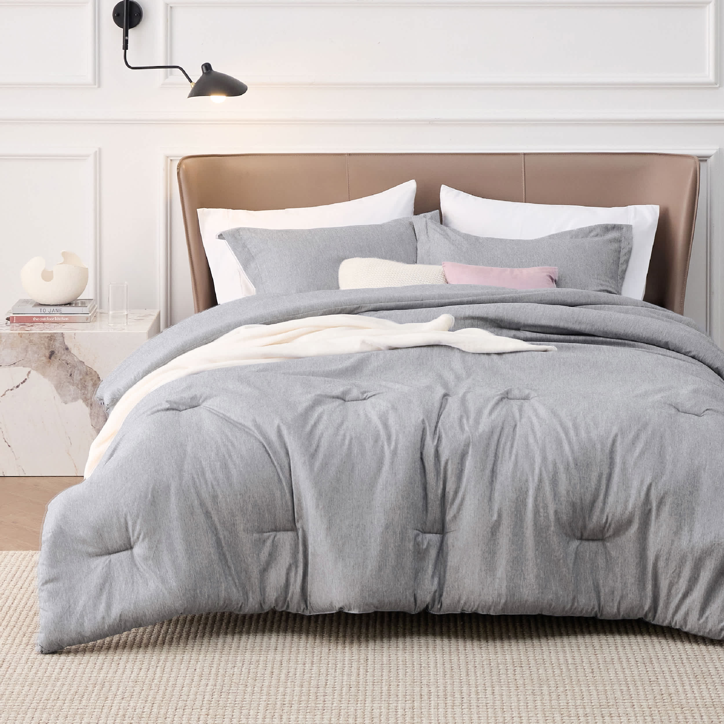 Bedsure Comforter Set California King 104x96 Grey Cationic Dyed All Seasons Soft 3 Pieces