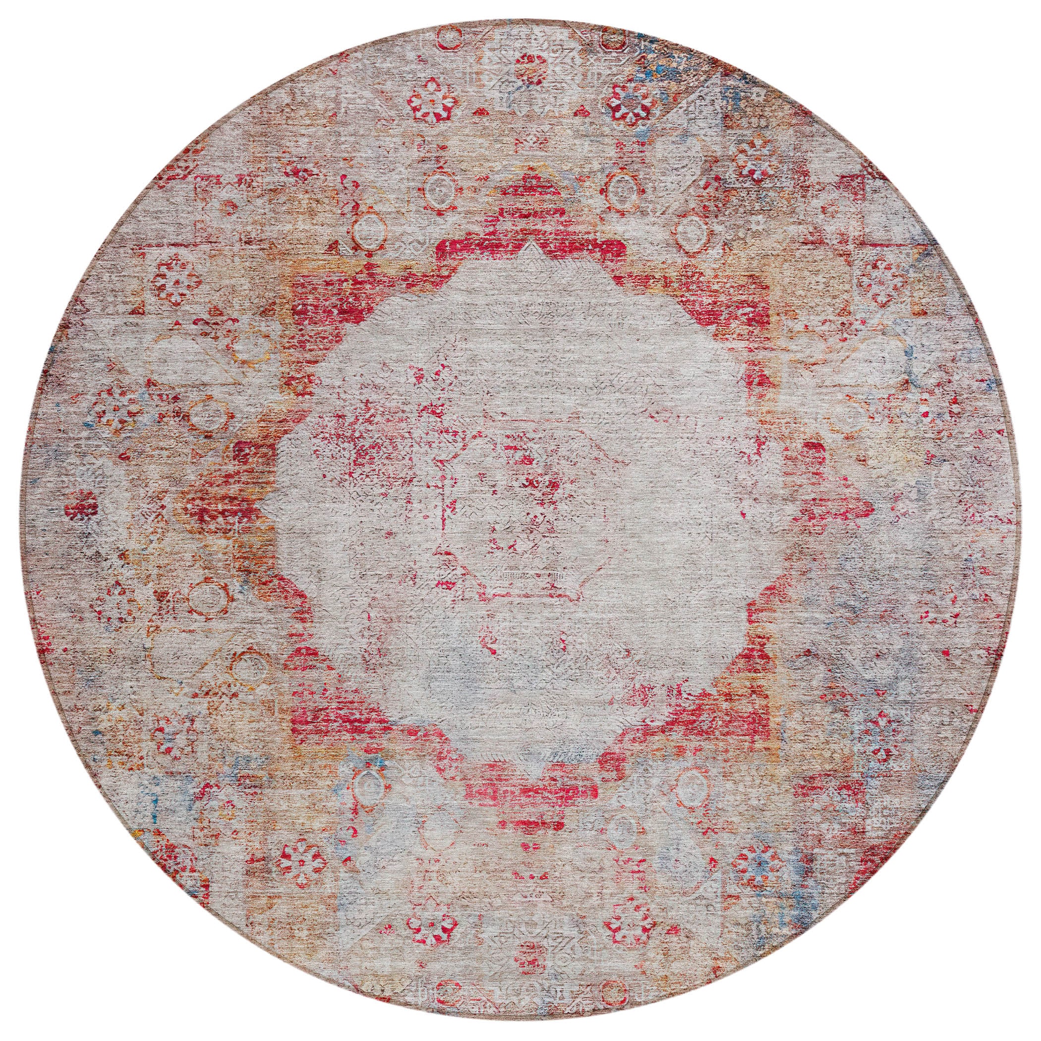 Addison Rugs ACN675RD8RO Chantille ACN675RD 8 x 8 (ft) Polyester Red Round Indoor/Outdoor Geometric Machine washable Area rug