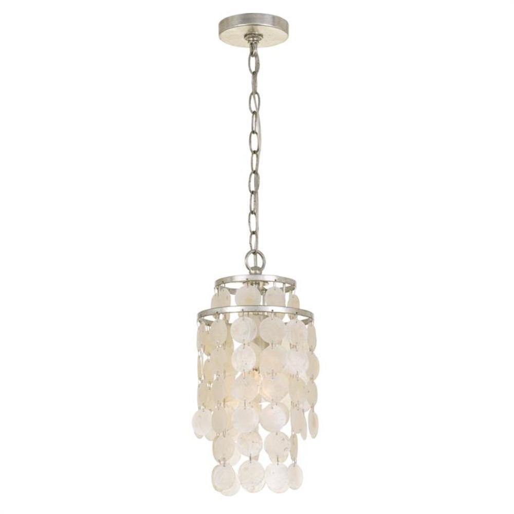 Antique Silver Mini Chandelier with Capiz Shell Accents - 7'' W x 14.5'' H