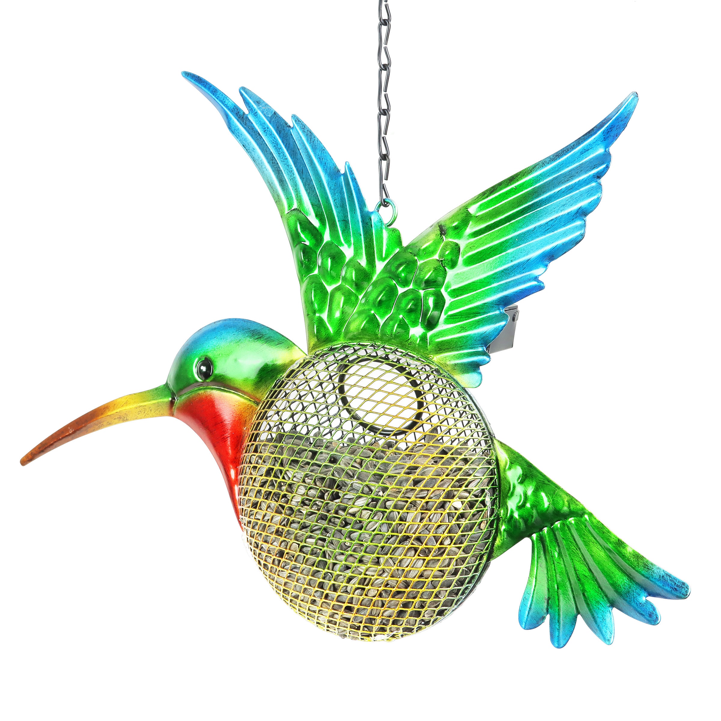 Colorful Metal Hanging Hummingbird Solar Bird Feeder