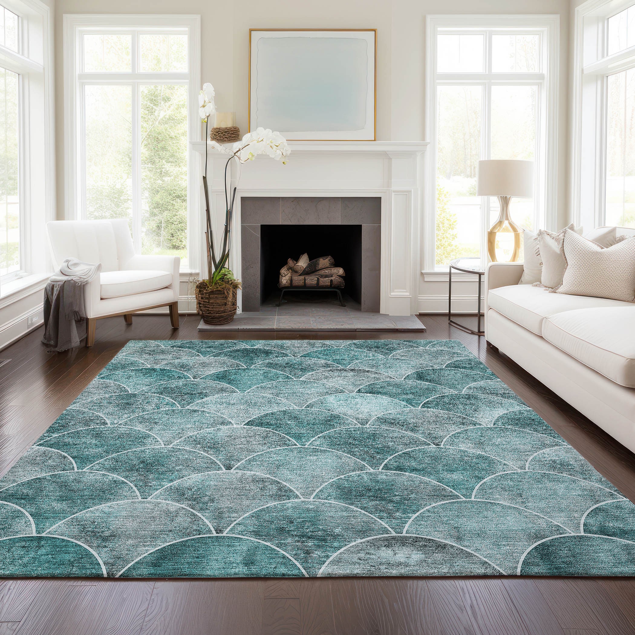 Addison Rugs ACN594TE30X46 Chantille ACN594TE 2 x 3 (ft) Polyester Teal Rectangular Indoor/Outdoor Abstract Machine washable Area rug