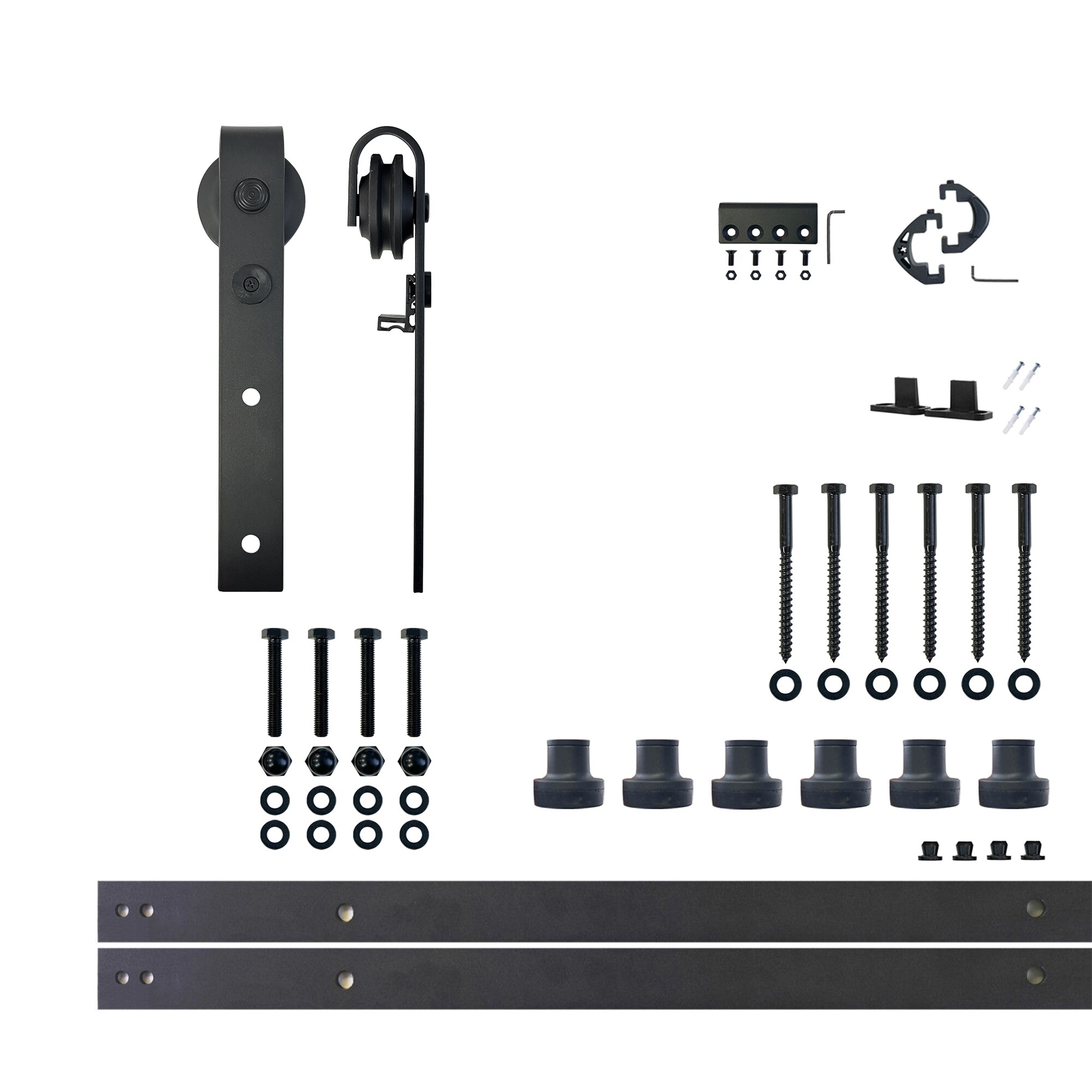 HOMACER 108-in Rustic black Black Indoor J-strap Single Barn door hardware kit #YT1TGH108C