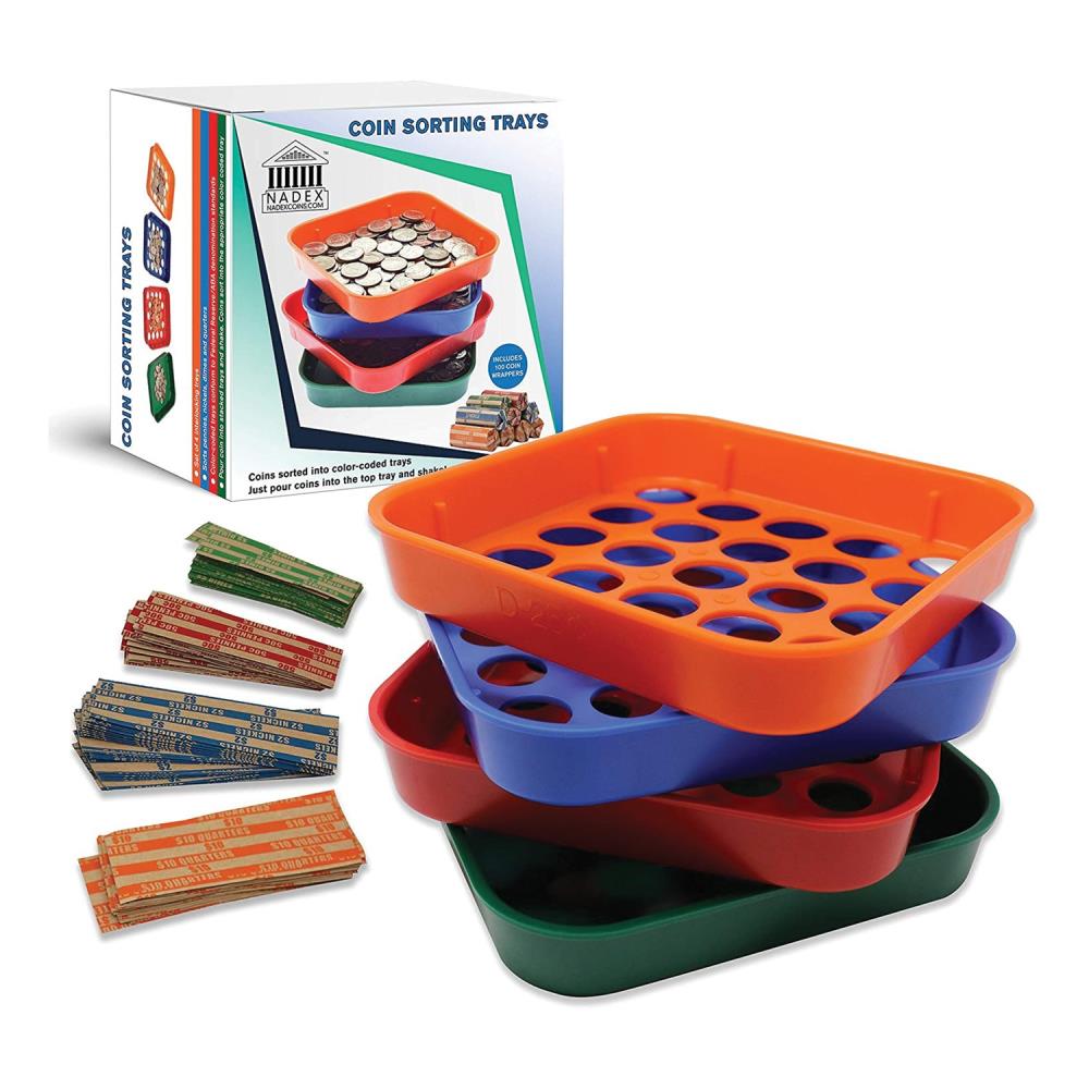 Nadex Coins NCS8-1005 Quick-Sort 4 Coin Organizing Trays with 100 Coin Wrappers
