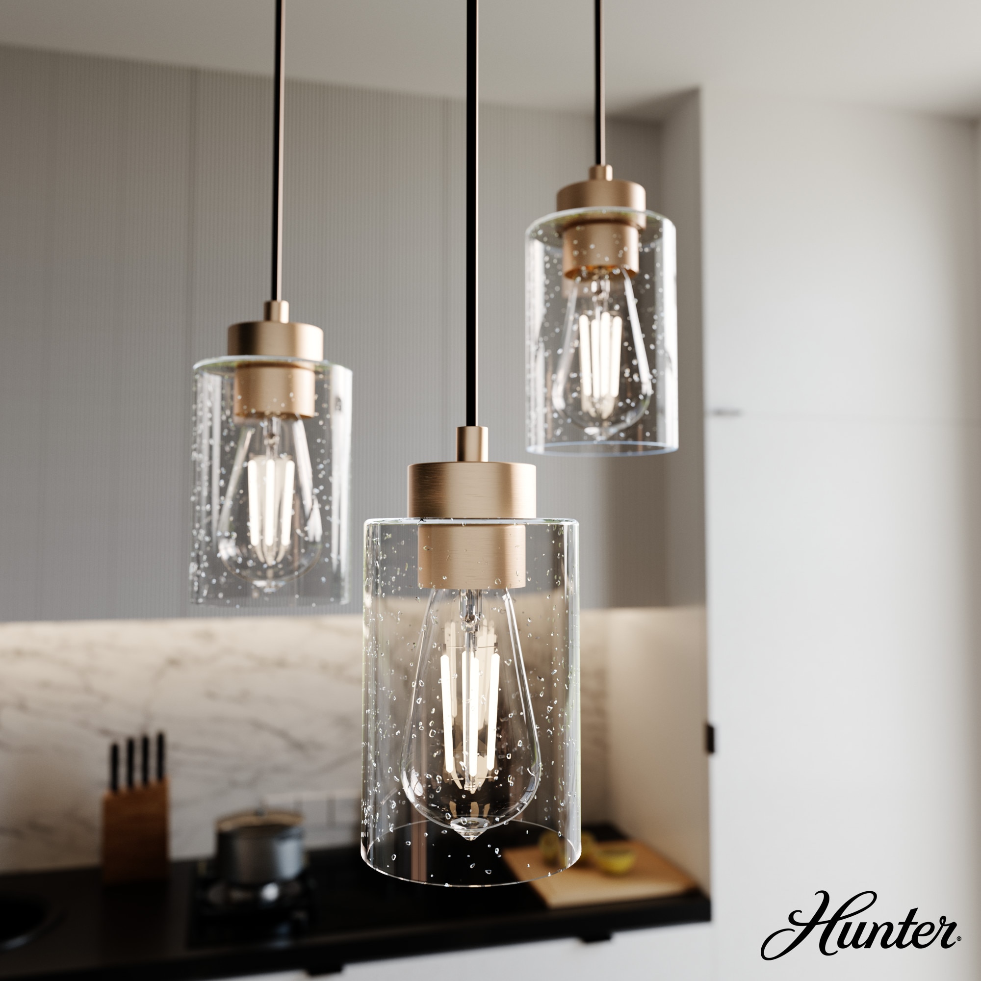 Hunter 13063 Hartland 3 -Light Alturas Gold Transitional Globe Mini Hanging