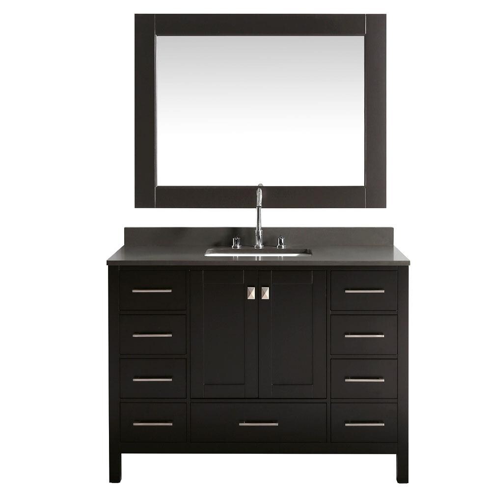 Design Element DEC082C-E-GT London 48-in Espresso Undermount Single Sink Bathroom Vanity with Gray Quartz Top (Mirror Included)