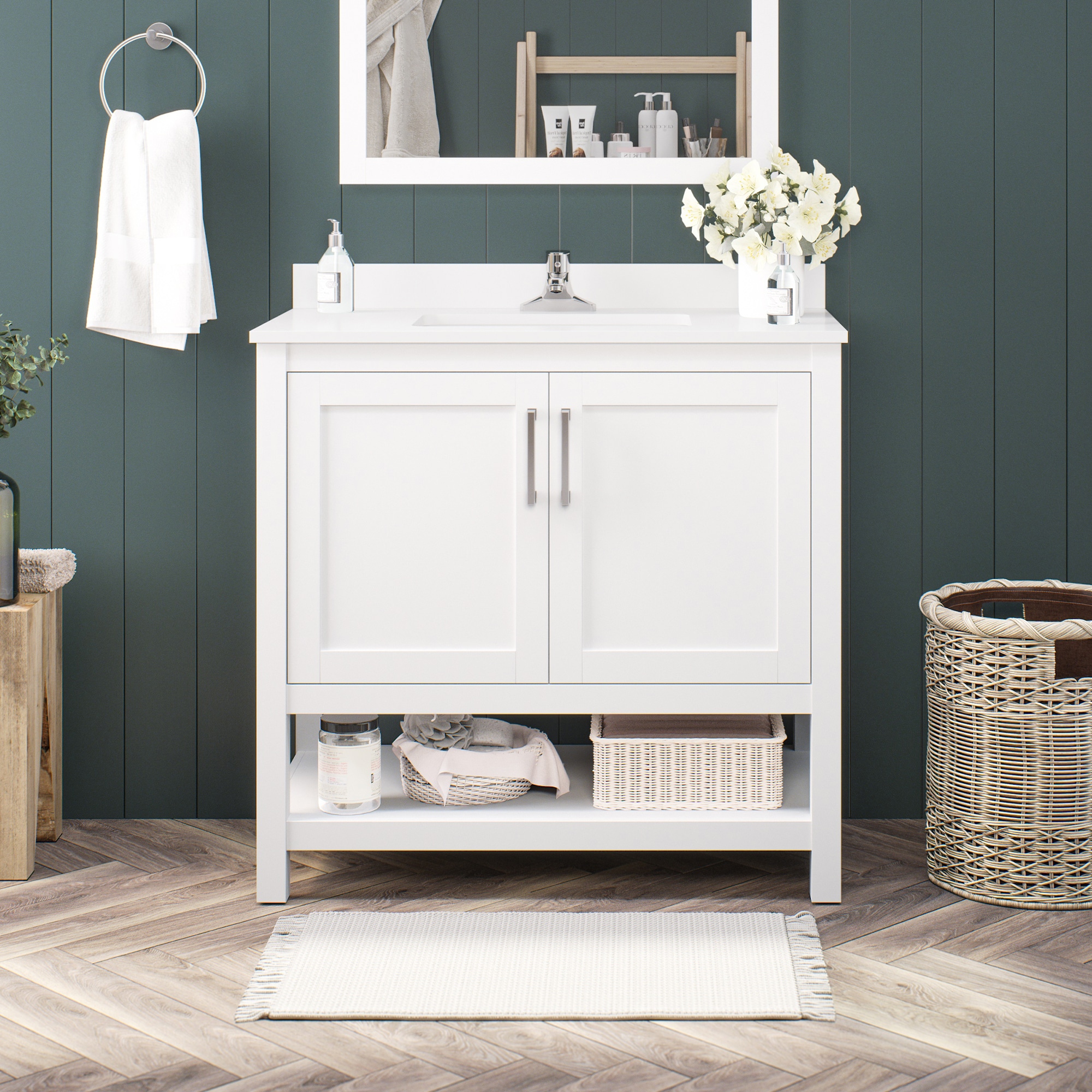 OVE Decors 15VVAR-ALBU36-007 Albury 36-in White Undermount Single sink Bathroom Vanity with White Engineered marble Top