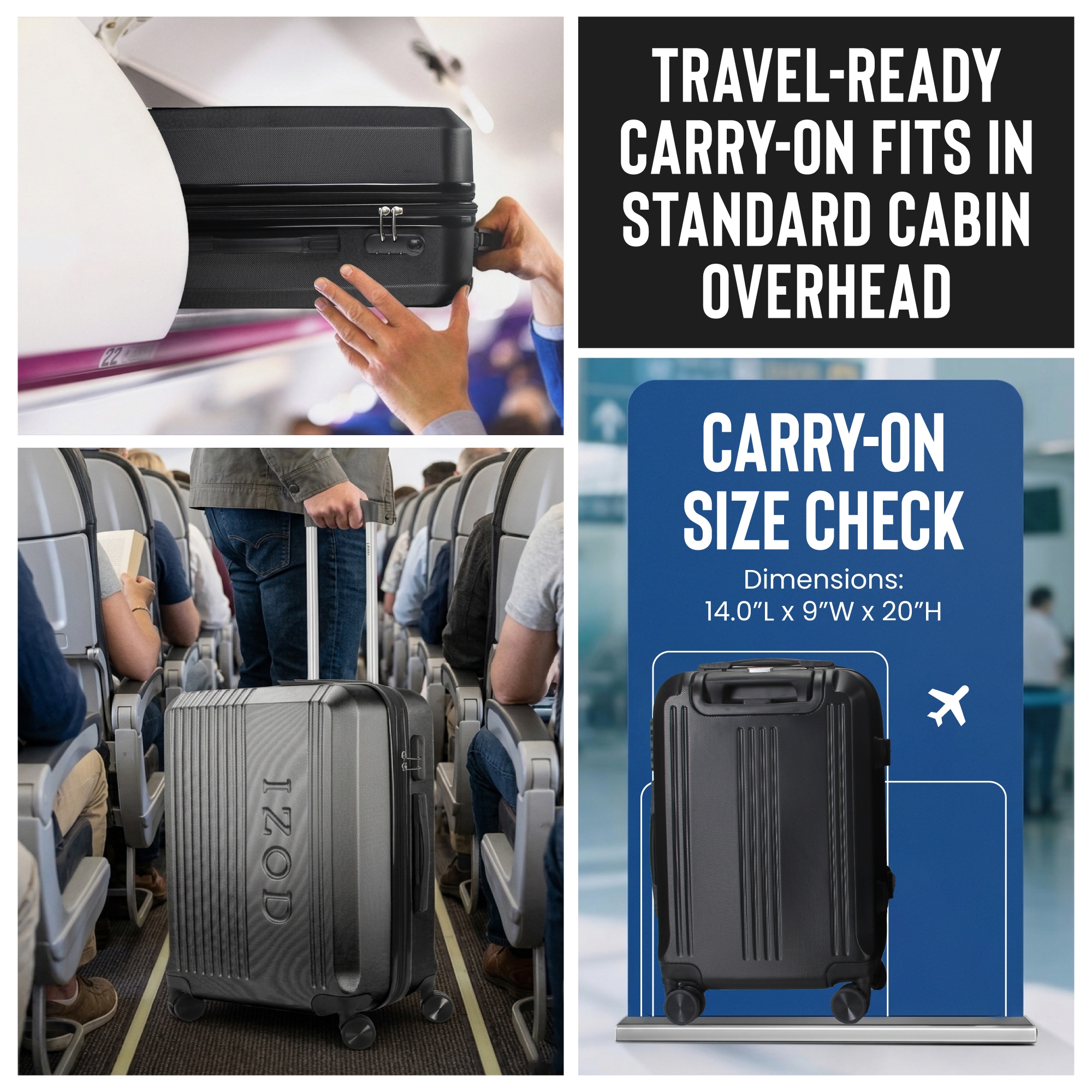 IZOD Zane 3 Piece Lightweight Expandable ABS Luggage Set with Dual