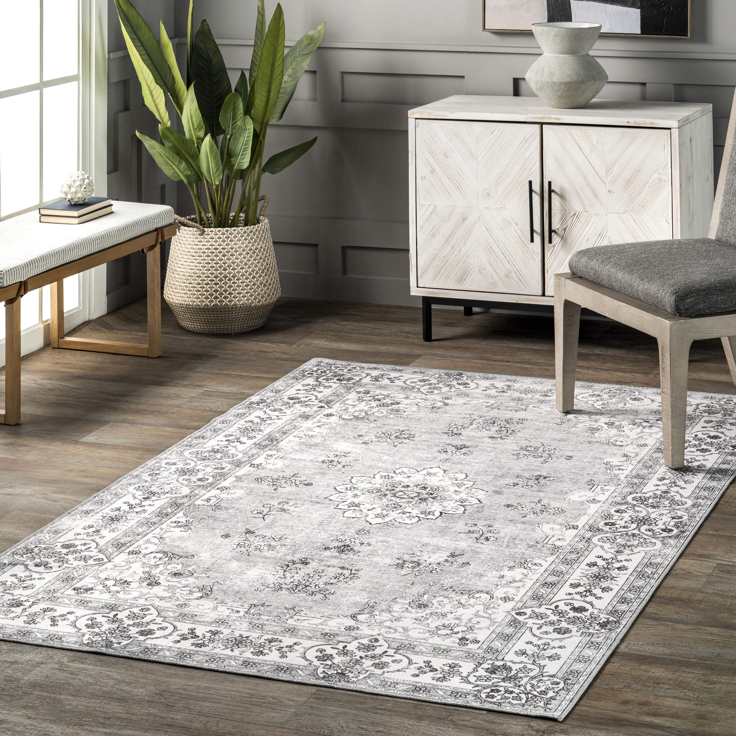 RAY SILVER Area Rug - Entryway Washable Rugs - Hallways, Bedrooms