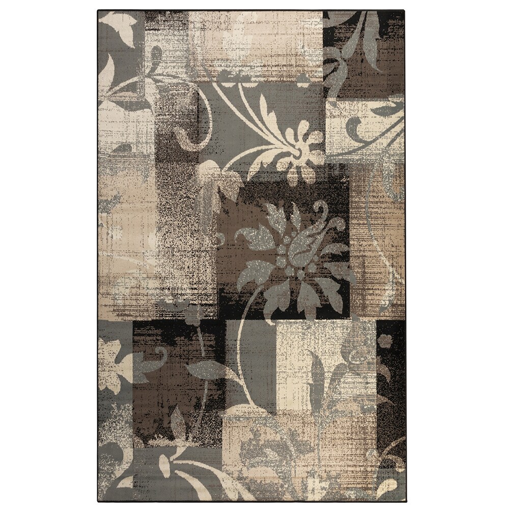 Beige and Brown Floral Patchwork Indoor Area Rug, 3' x 5'