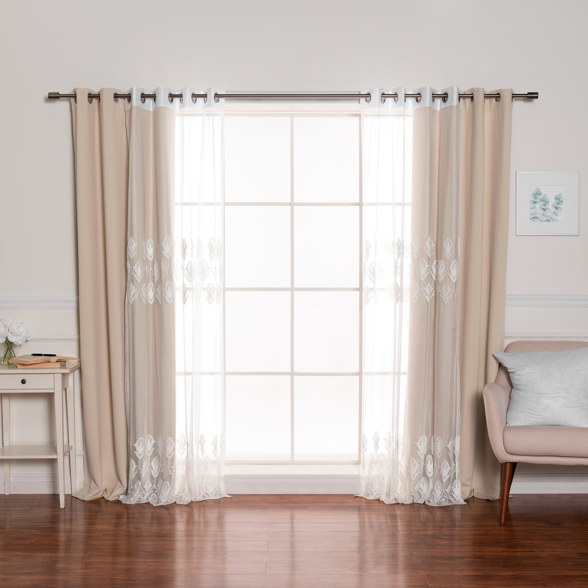 Best Home Fashion MM-TULIP-84-BEIGE 84-Inches Beige Blackout Grommet Curtain panel 4-pack