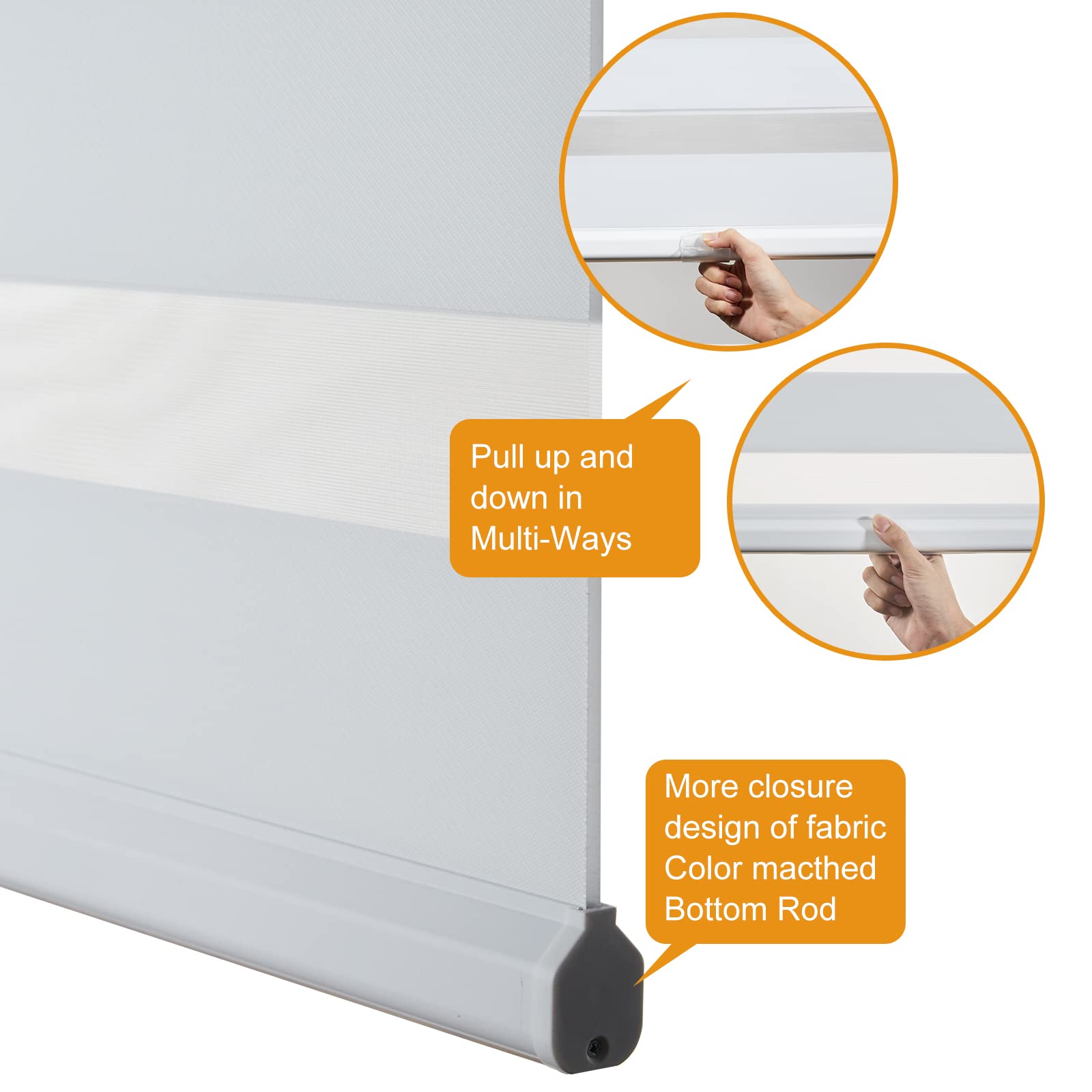 Phewnyzo Cordless Zebra Blinds for Windows 24 W 72 H White Dual Layer ...