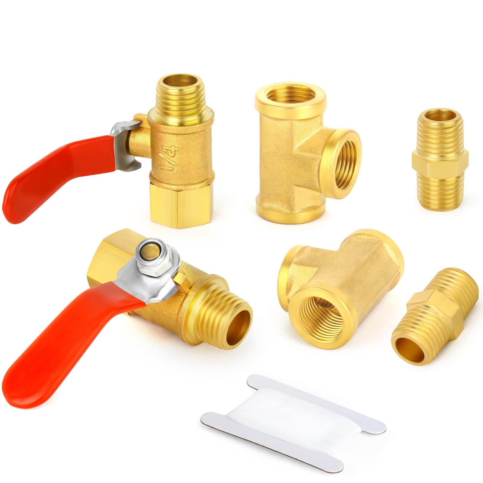 AKSCYZM  6 pcs Quarter Inch NPT Brass Pipe Fitting Set with Ball Valve Tee Fitting Hex Nipple Air Hose Fittings for Plumbing and Air Systems