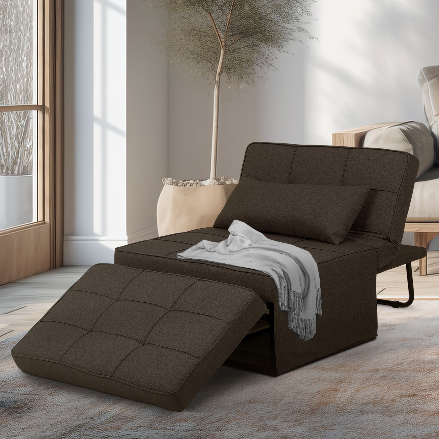 Ainfox WUL022-BN Dark Brown Transitional Cotton Twin Sofa bed
