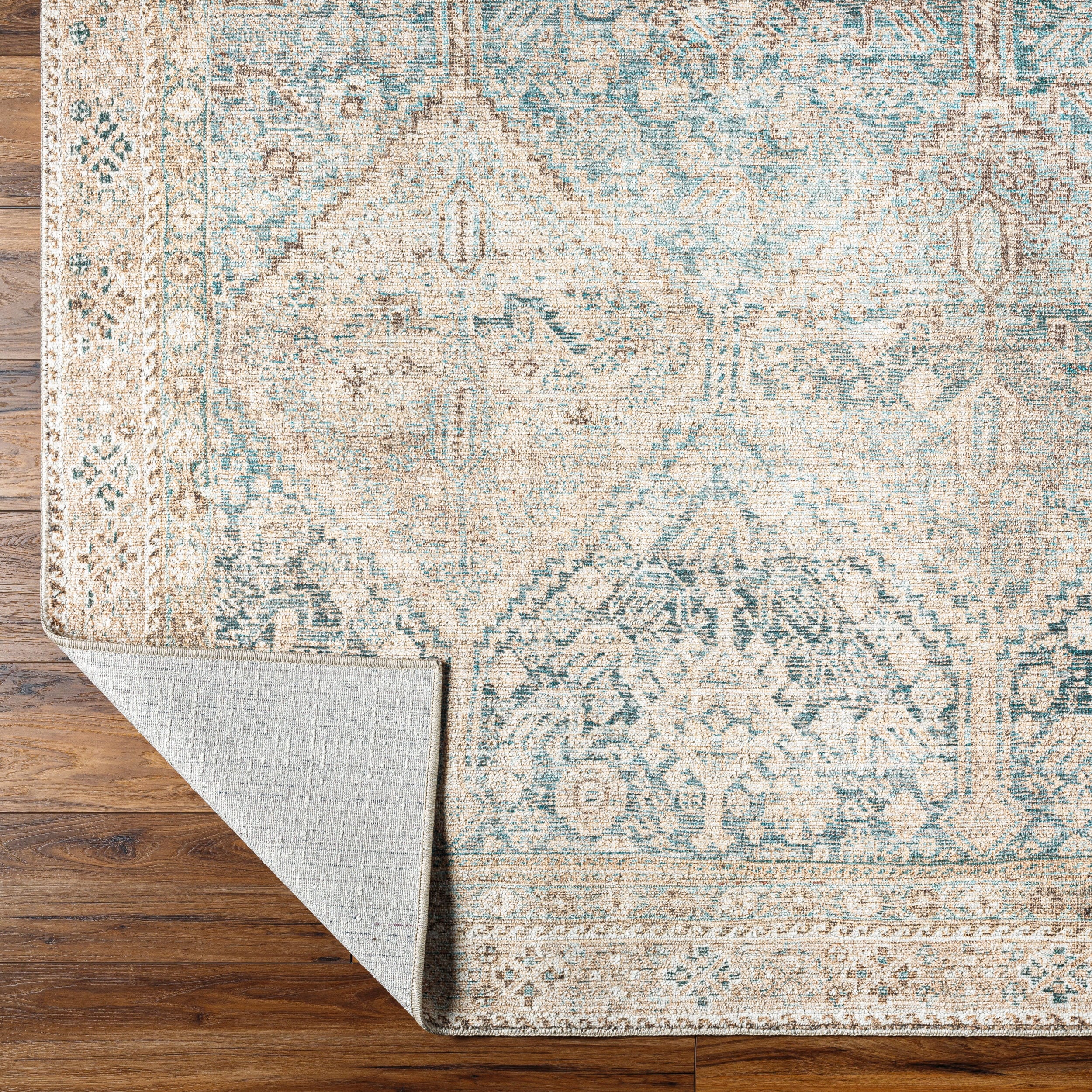 Becki Owens Blue and Beige Vintage Machine Woven Rug, 5'2" x 7'