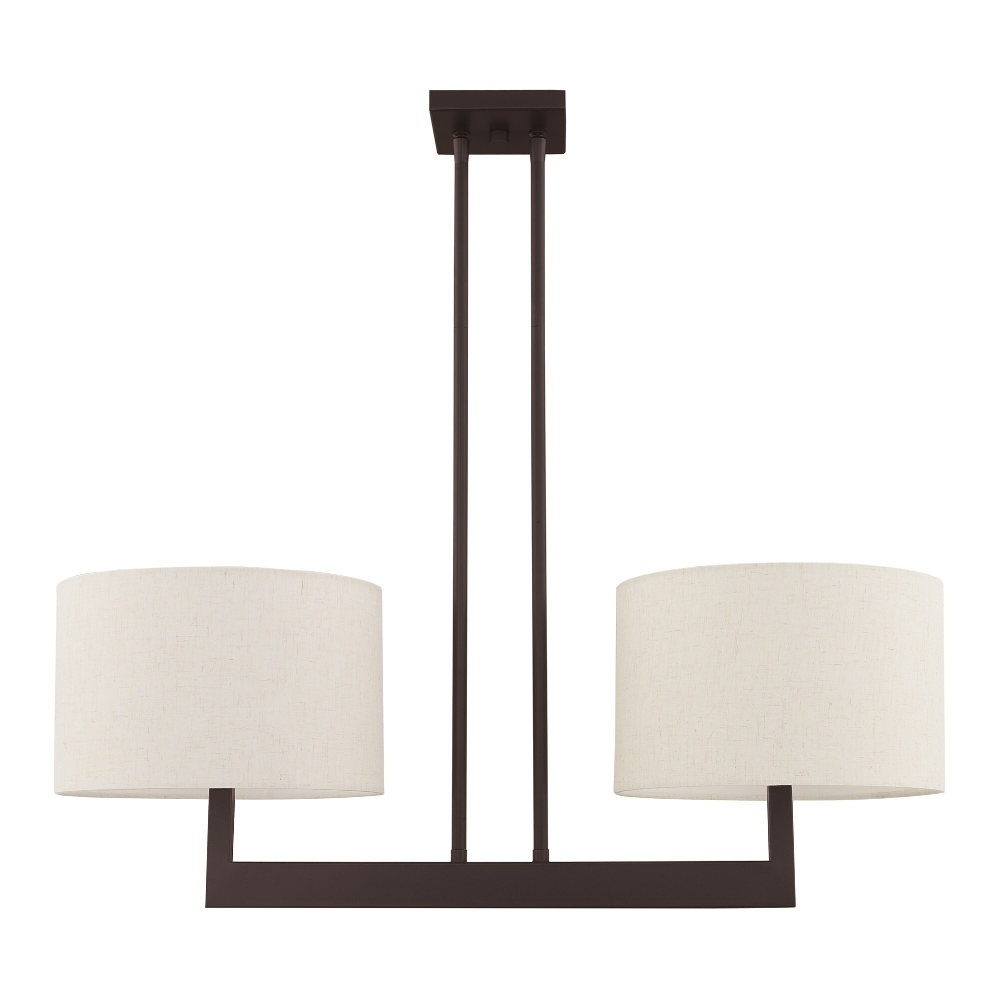 Hayworth Bronze 2-Light Linear Drum Chandelier with Oatmeal Shade