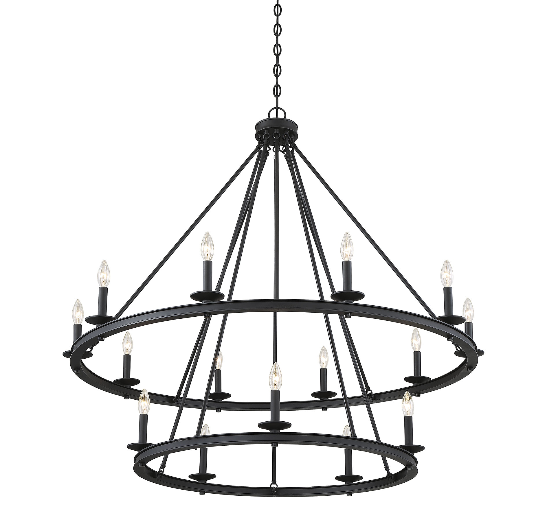 Matte Black Two-Tier Fifteen-Light Candle Chandelier