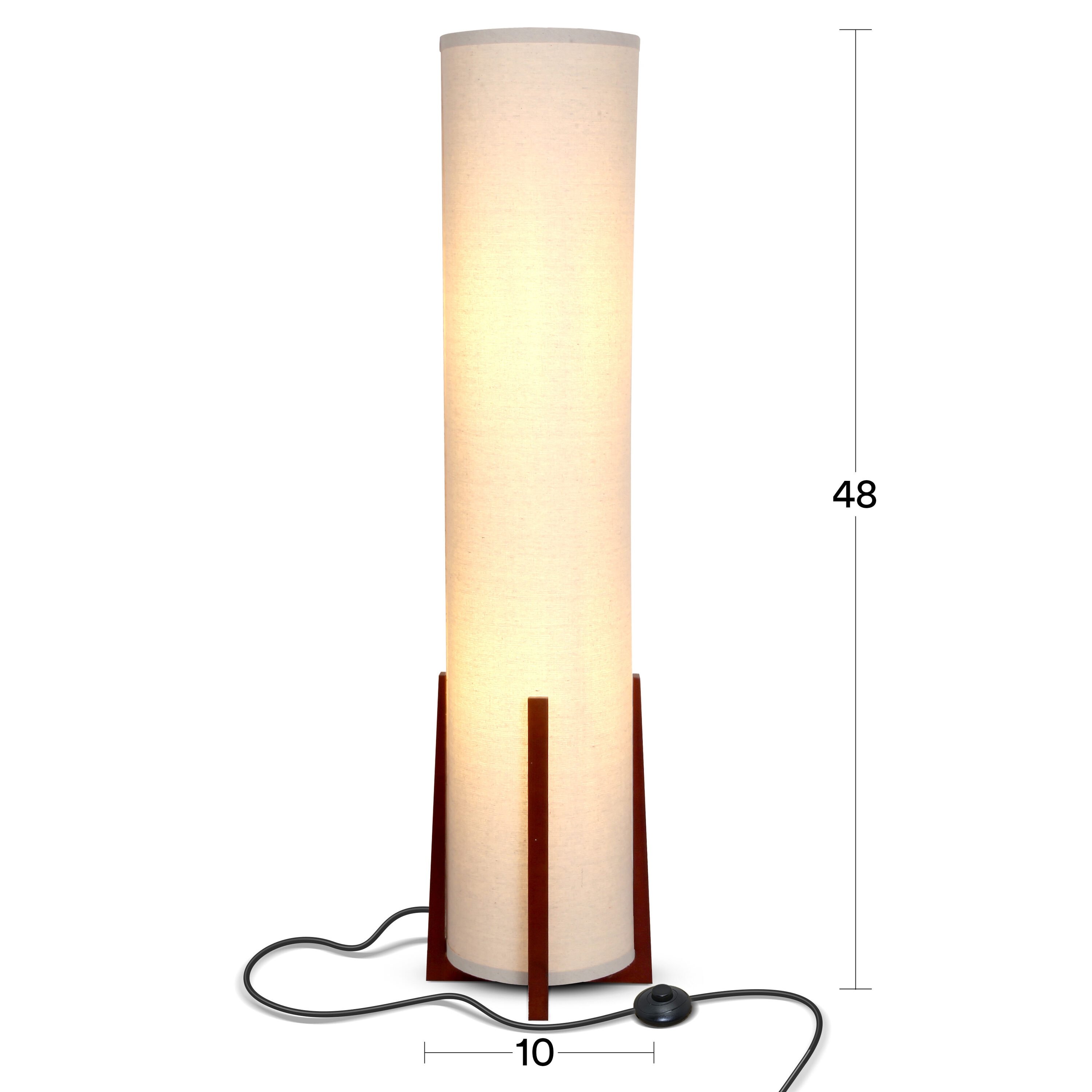 48-Inch White Linen and Wood Floor Lamp with LED