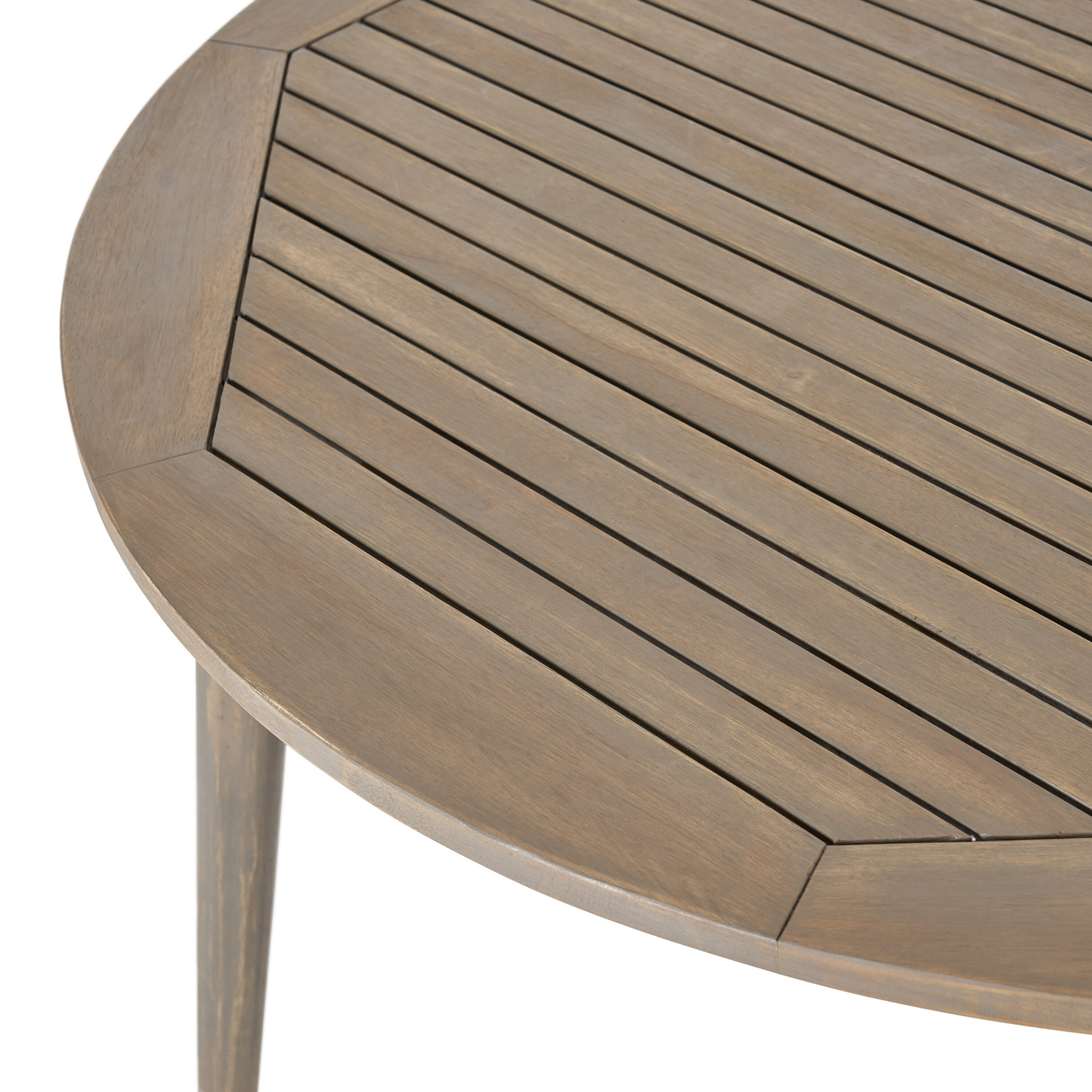 Gray Acacia Wood Round Outdoor Dining Table for 4