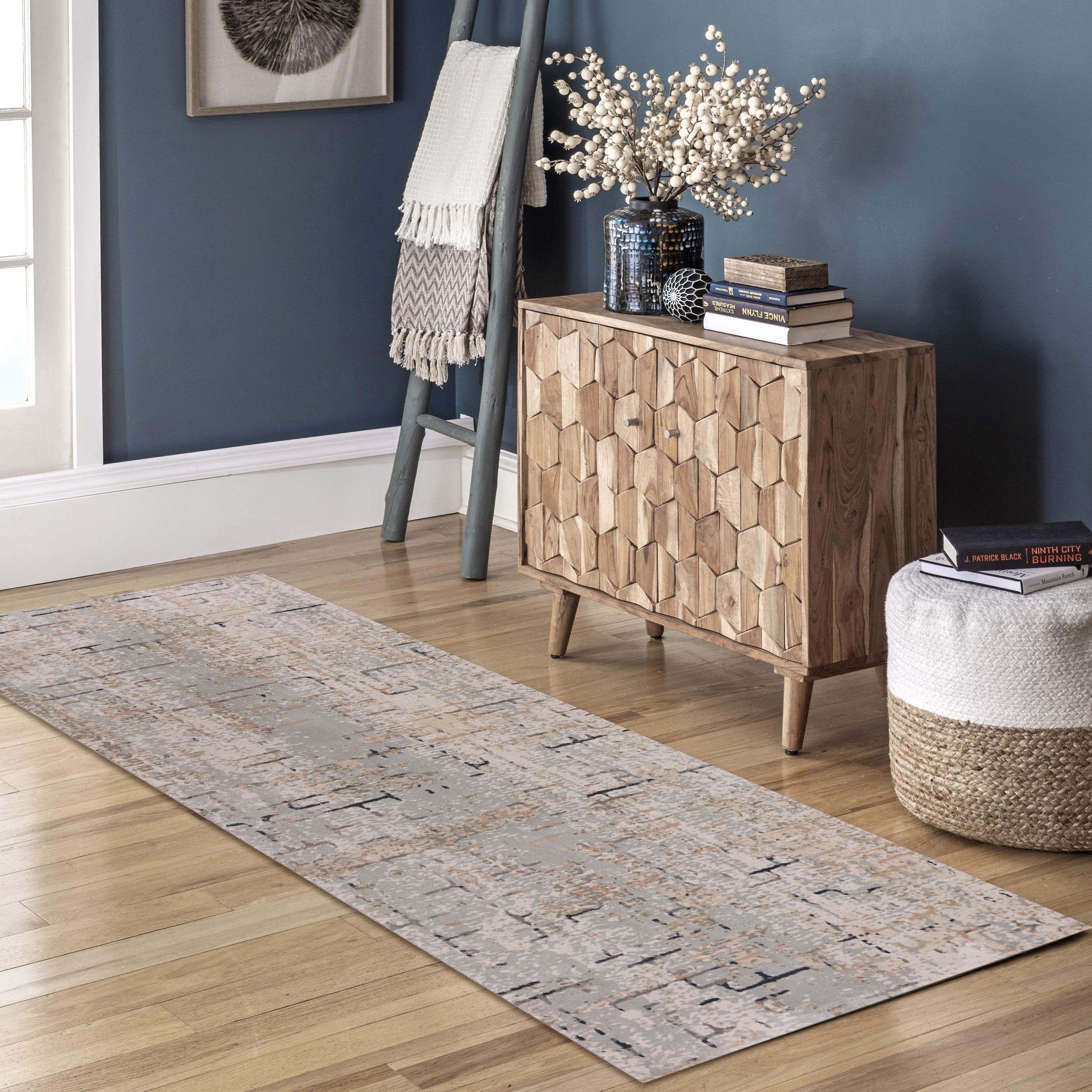 LR Home 1602A9084934J8 2 x 7 (ft) Loomed Polyester Gray/Cream/Taupe Rectangular Indoor Abstract Runner rug