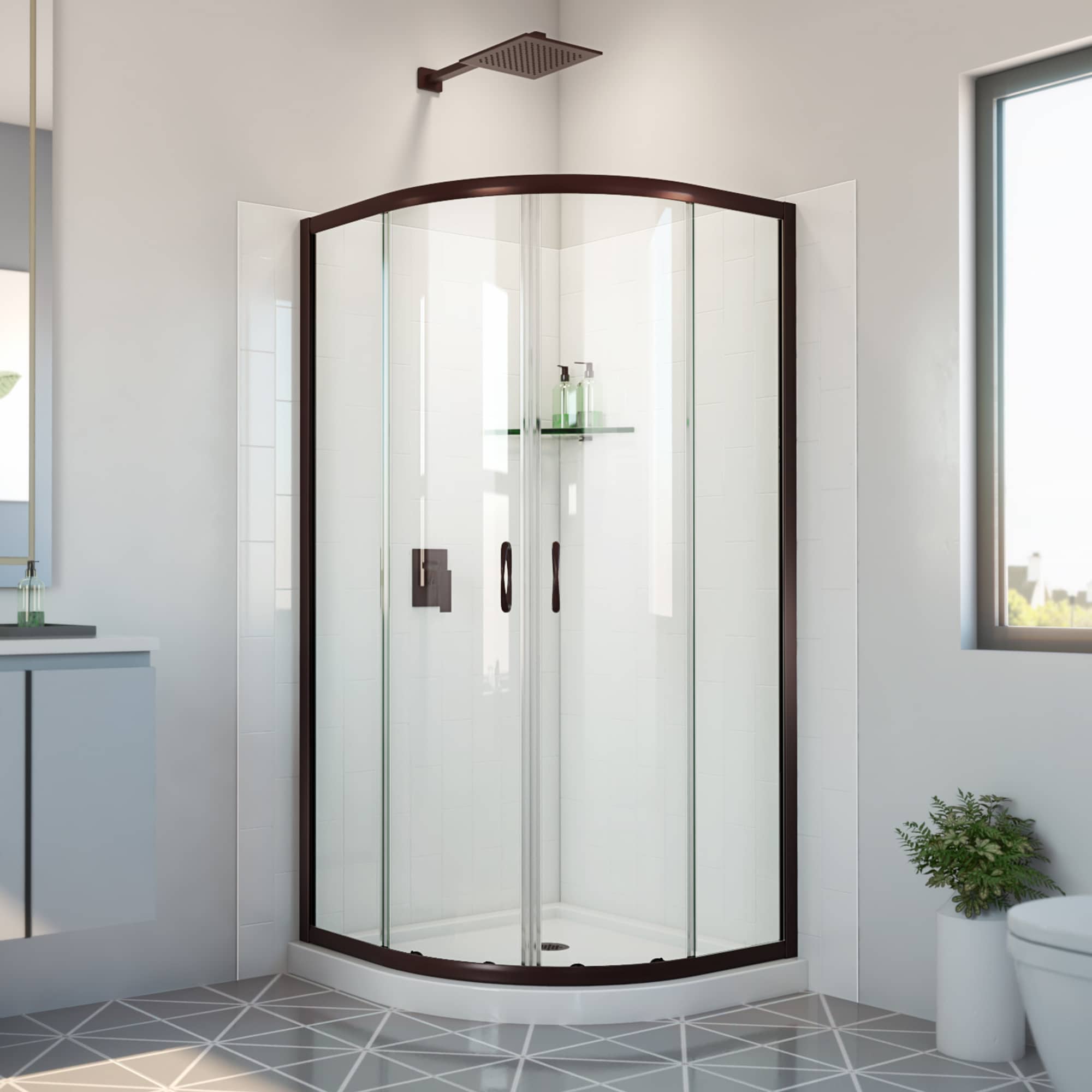 DreamLine E2703838XXQ0006 Prime 3 -Piece 38-in W x 38-in L x 79-in H Round Corner shower kit ( Corner Drain) Base, Wall, Door Oil rubbed bronze Hardware Included