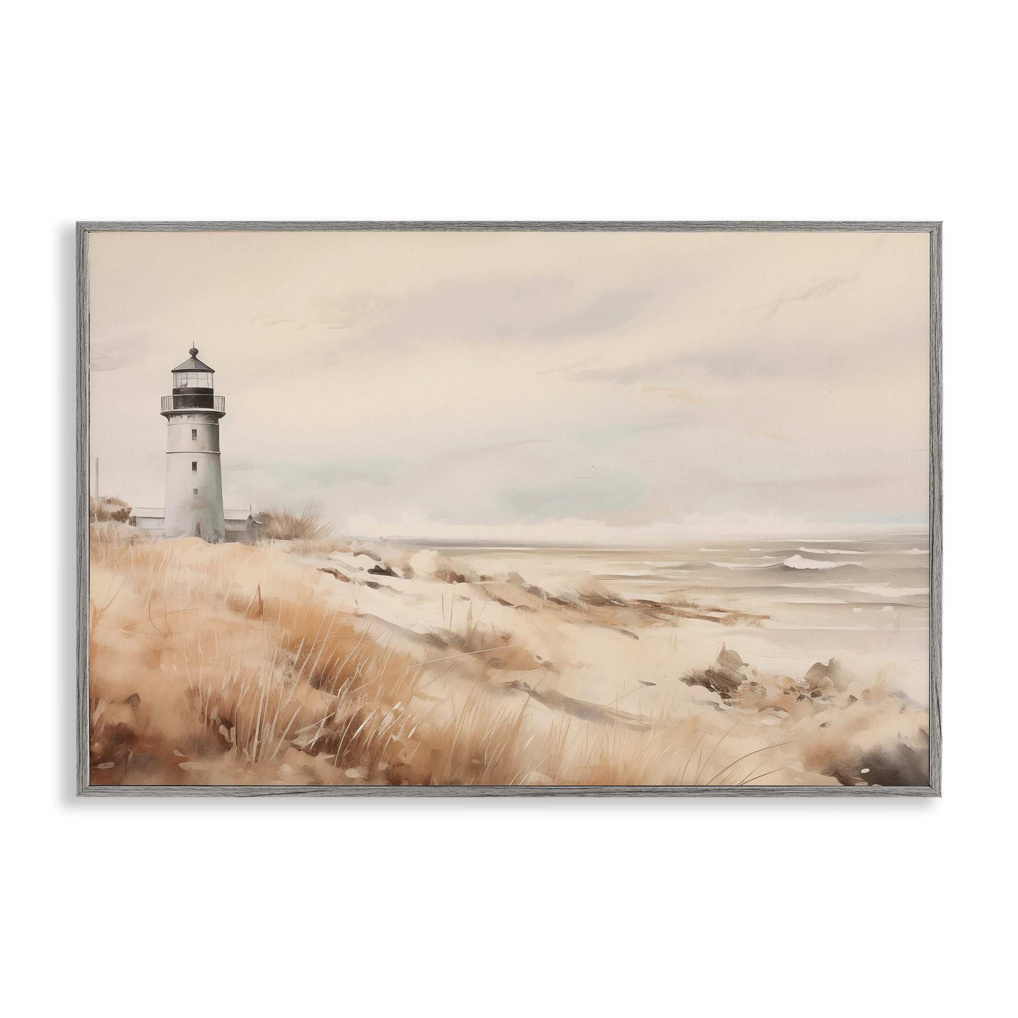 Stupell Industries BT-707-GFF-12X18 Distant Lighthouse in Neutral Tones Gray Framed Giclee Art By Arlington Prints 18 x 12
