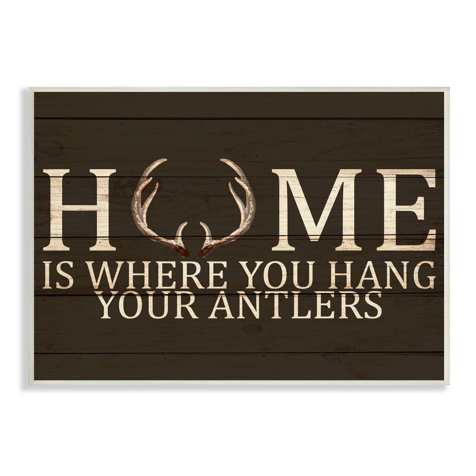 Stupell Industries AI-424-WD-10X15 Home's Where You Hang Antlers Rustic Hunting Phrase Kim Allen 15-Inches H x 10-Inches W Inspirational Canvas Print