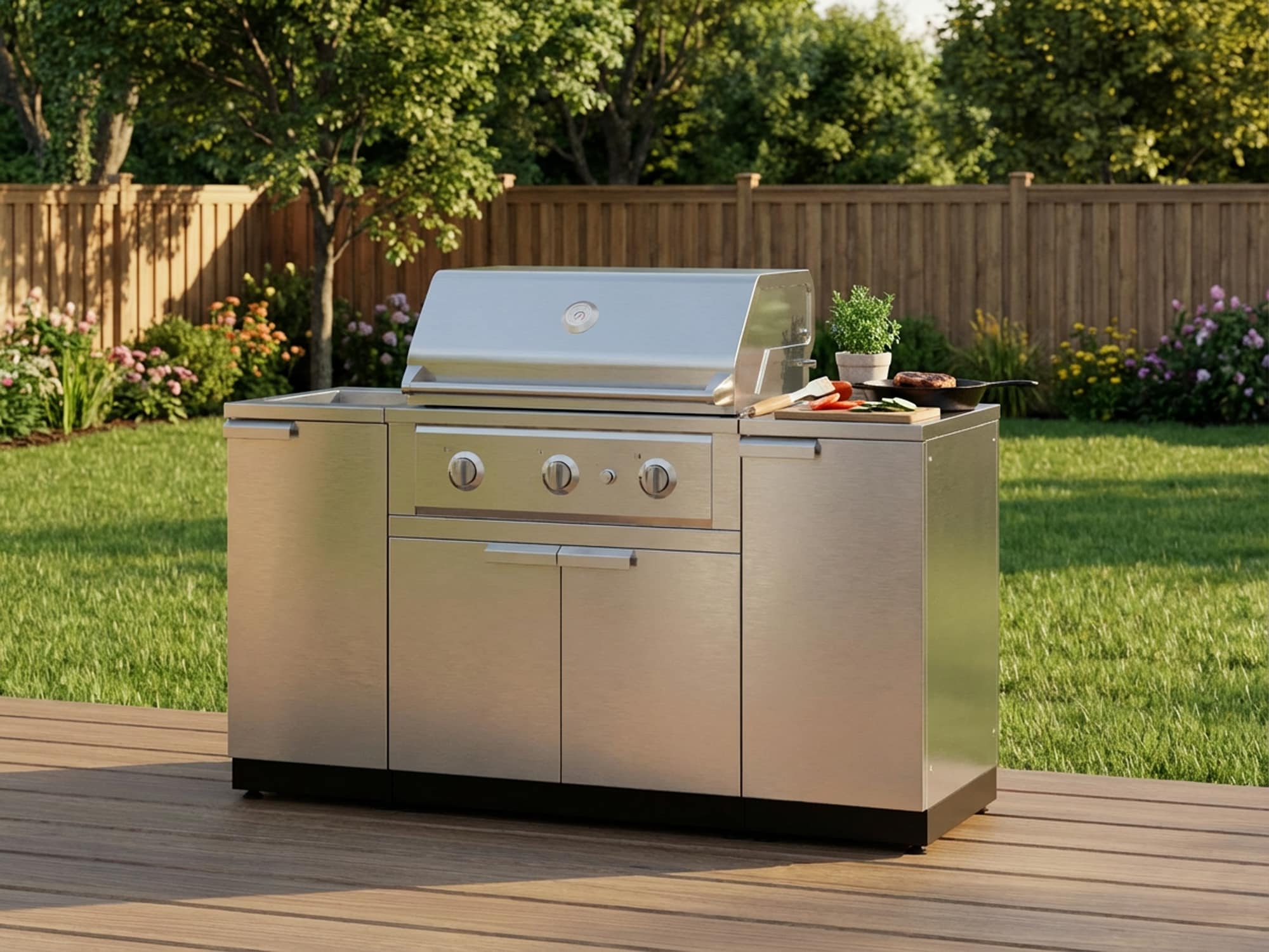 NewAge Products Classic Series 65-in W Modular Outdoor Kitchen Grill island with 3 -Burners Gas grill , Stainless Steel Powder-coated steel