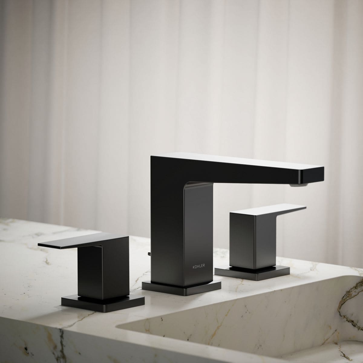 KOHLER K-23255-4-BL Honesty Matte Black Widespread 2-handle WaterSense Low-arc Commercial/Residential Handle Bathroom Sink Faucet with Drain