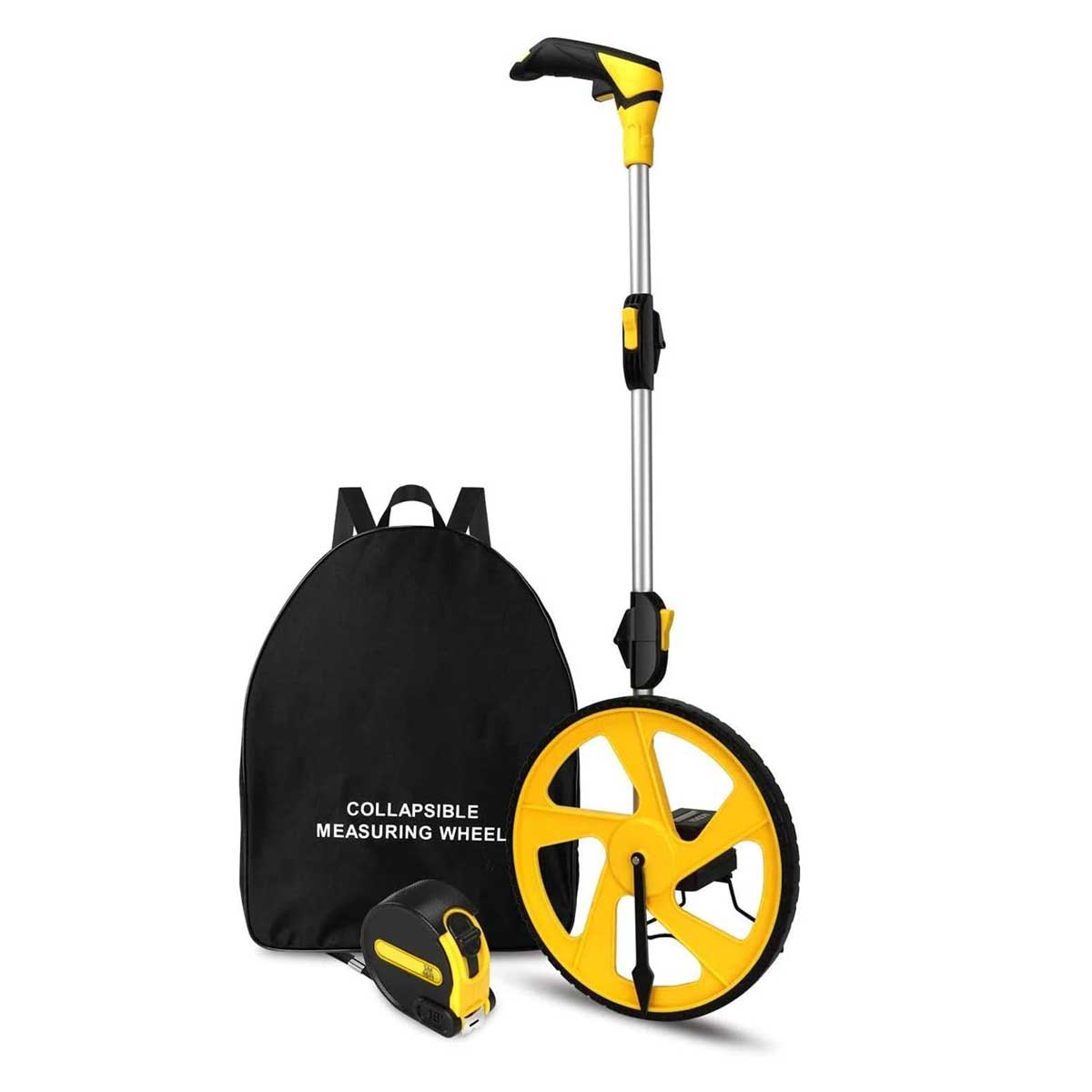 Aoibox Measuring Wheel in Feet and Inches Mechanical Double Collapsible One Key to Reset Kickstand to Keep Stand Starting Point Arrow and Cloth Carrying Bag 0-9999 Ft Measure Wheel #LABMT21009