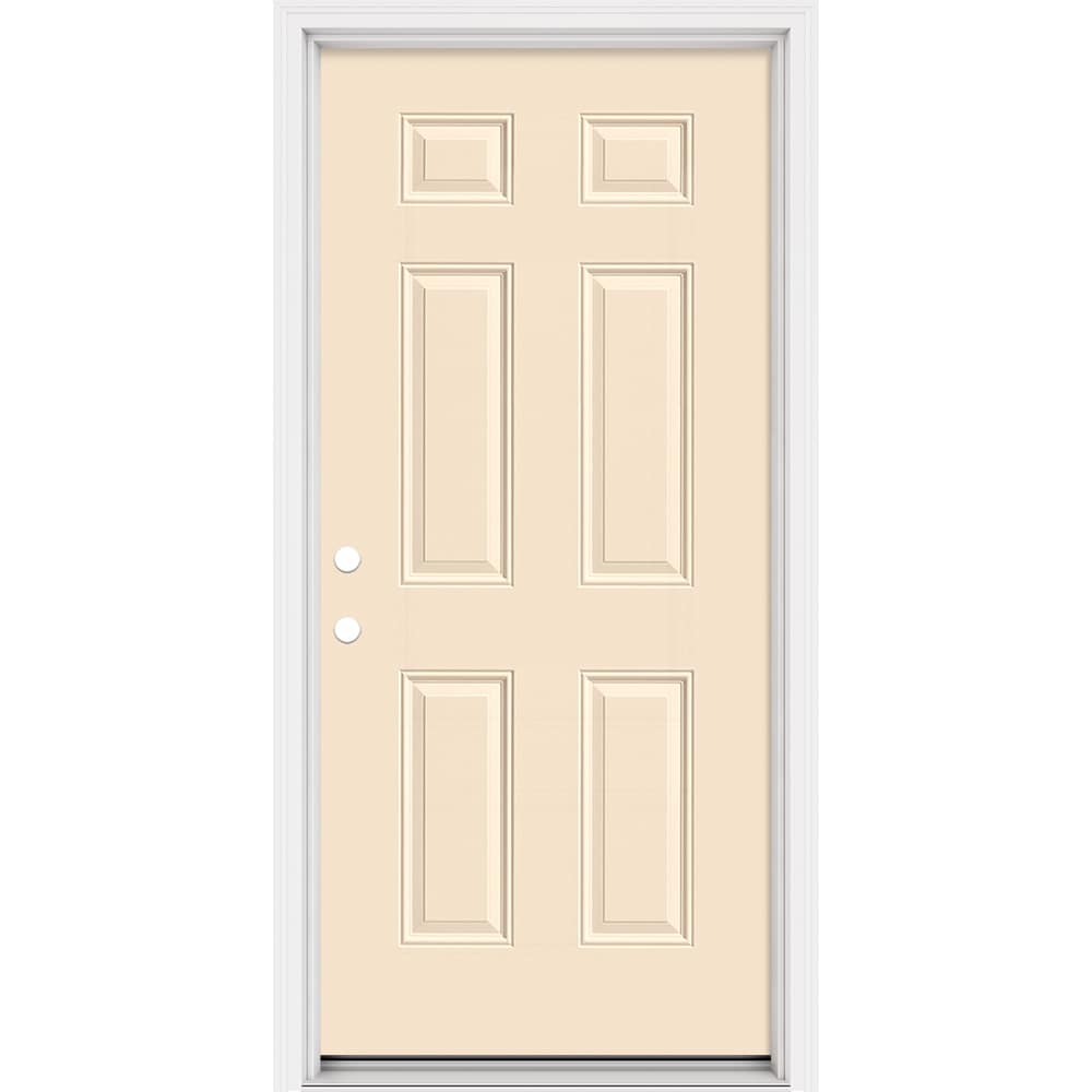 Masonite 321046 Steel Doors Series 36-in x 80-in x Steel No glass Right-hand inswing Bisque Painted Prehung Front Door with Brickmould Insulating core
