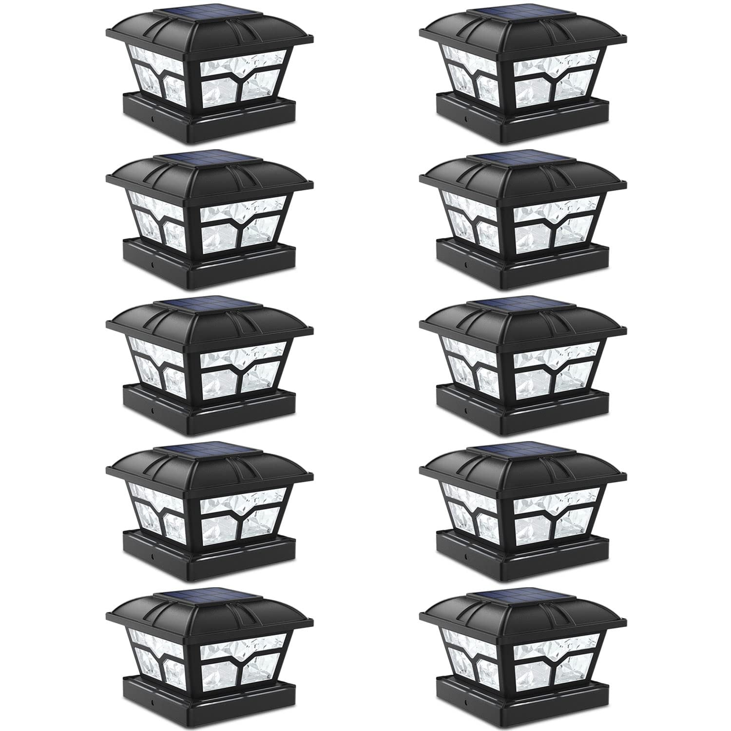 Oyezvary  Solar Post Cap Lights 8 LED Two Color Modes Warm White Cool White for 4x4 5x5 6x6 Inch Wooden Vinyl Fence Deck 10 Pack