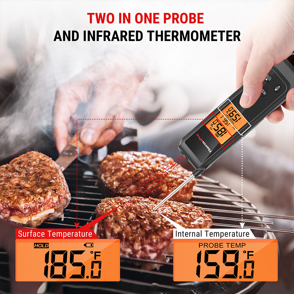 ThermoPro 2-in-1 IR Cooking Thermometer, Digital Probe Meat Thermometer, Fast & Accurate, Black, Ideal for Grilling, Baking, BBQ