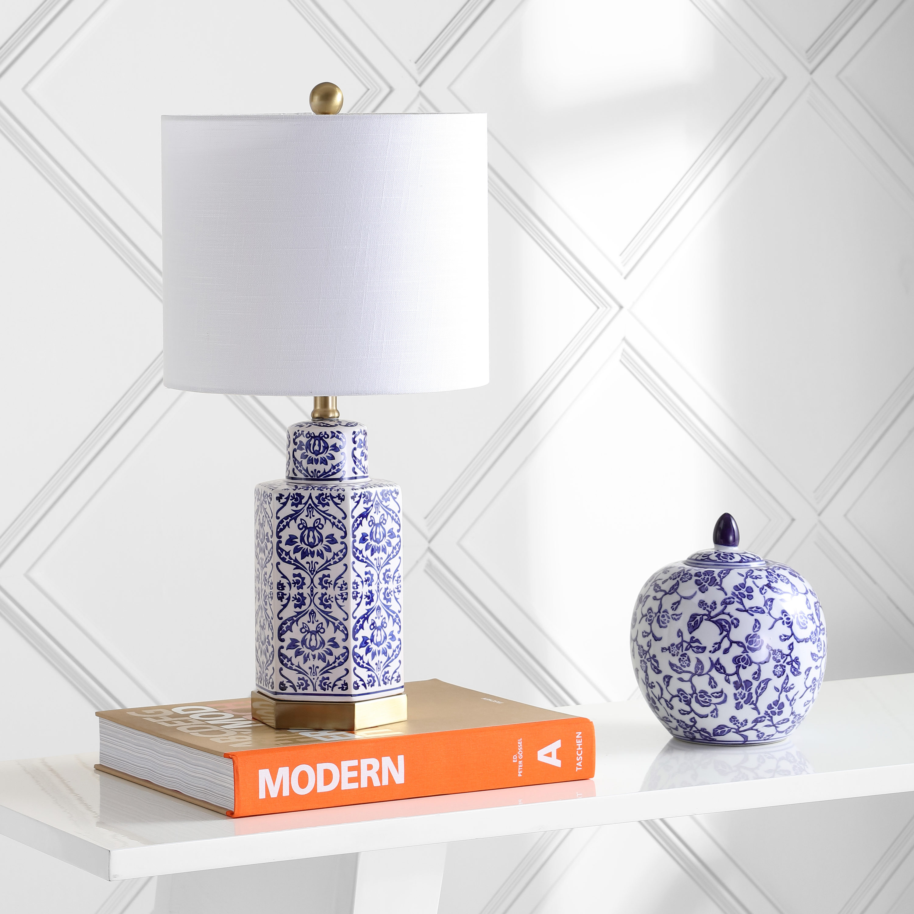 Diana Blue and White Ceramic Ginger Jar Table Lamp with Linen Shade