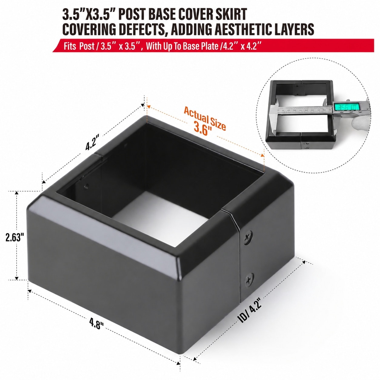 Etokfoks  2 Pack 4 Aluminum Deck Post Base Cover Black Die Cast Split Design Fits 4x4 Posts