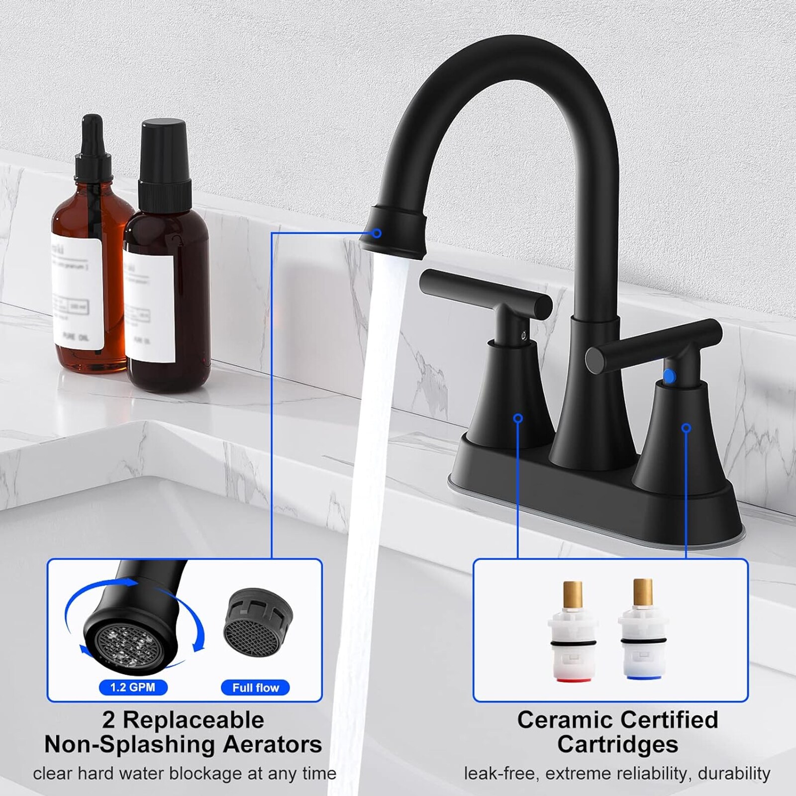 Matte Black Stainless Steel 2-Handle High-Arc Bathroom Faucet