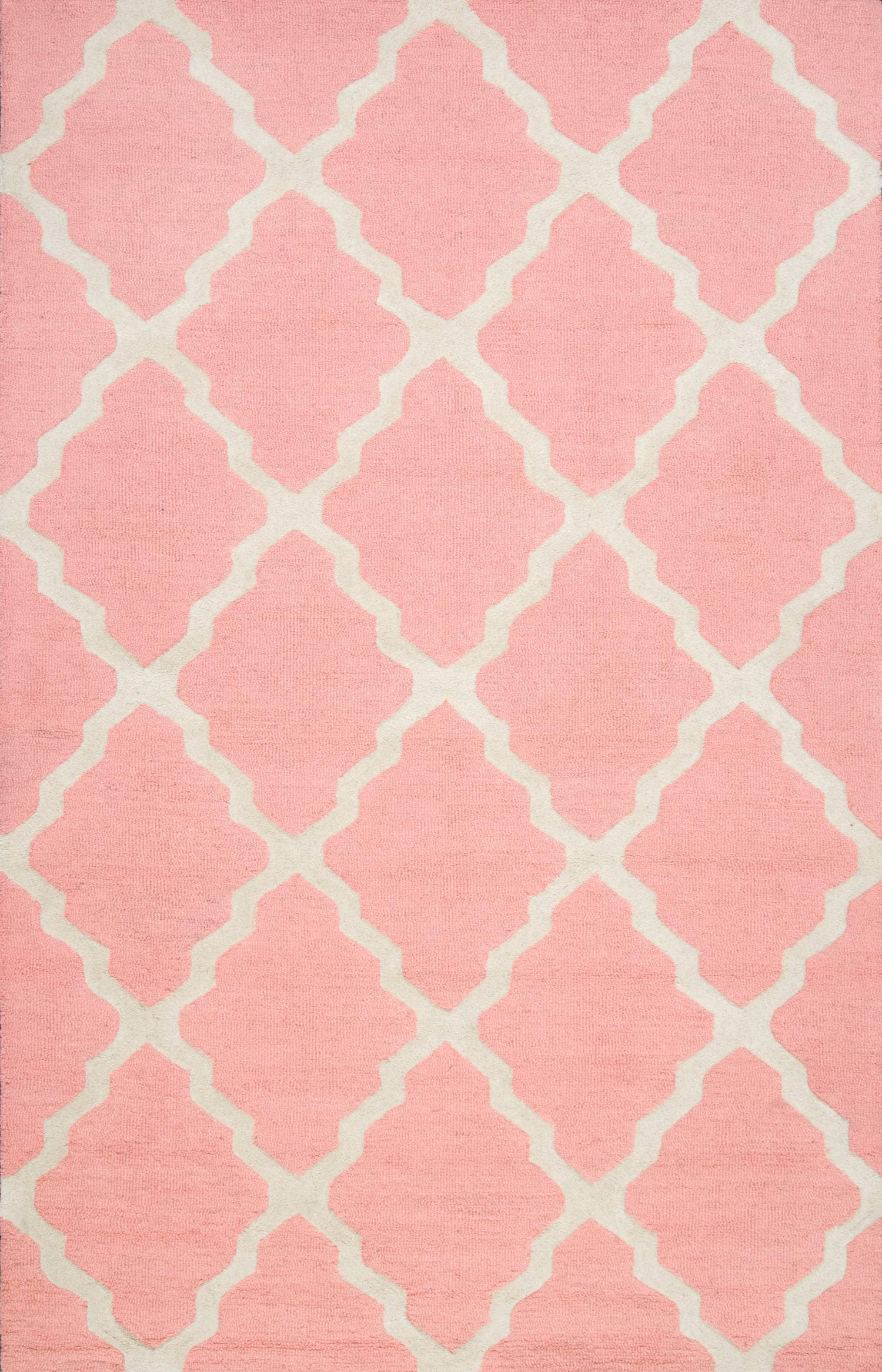 Handmade Tufted Trellis Baby Pink Wool Runner Rug
