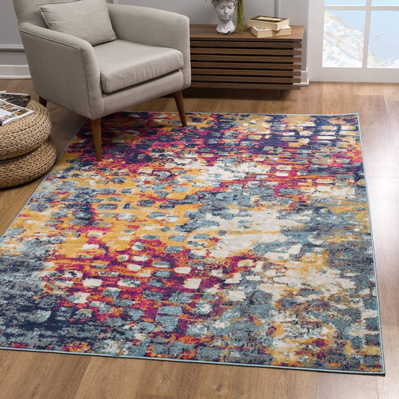 HomeRoots 4000393116 2 x 20 (ft) Polypropylene Multicolored Rectangular Indoor Abstract Runner rug