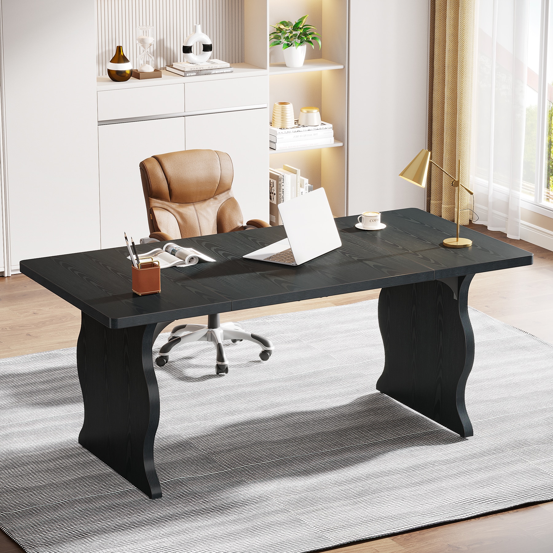 Fnova LWTJ-NY163 Black Contemporary/Modern Dining Table, MDF with Wood finish Wood 62.99-in L x 29.92-in H