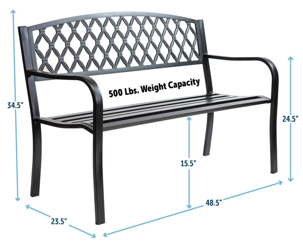 Patio Premier Outdoor Park Bench in Capacity Design, with lbs. the Black Benches Lattice department Weight Finish, at Park Steel 500 Frame