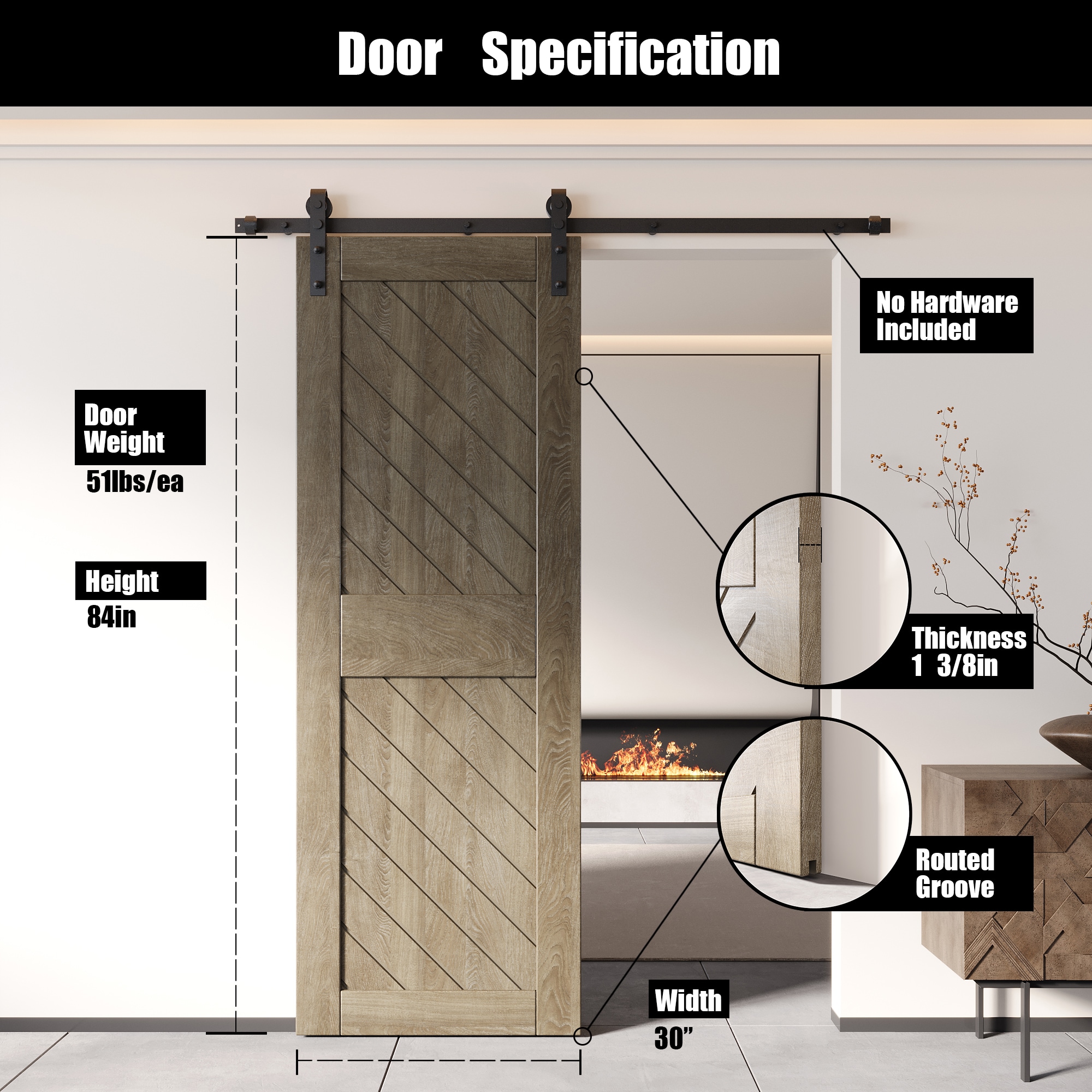 HOMACER XT2-3084-GR Barn-Doors - View #2