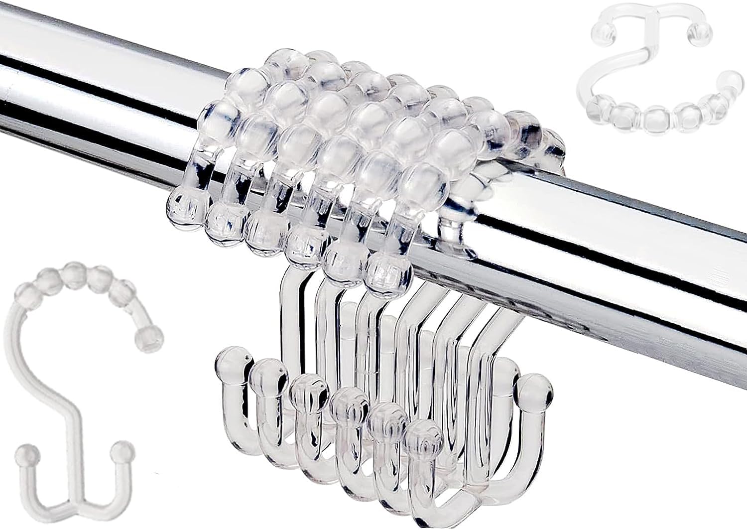 Anqtovp  12 pcs Clear Plastic Double Shower Curtain Hooks Rustproof Easy Glide for Bathroom Shower Curtain Liner Kitchen Supplies Snap On Design