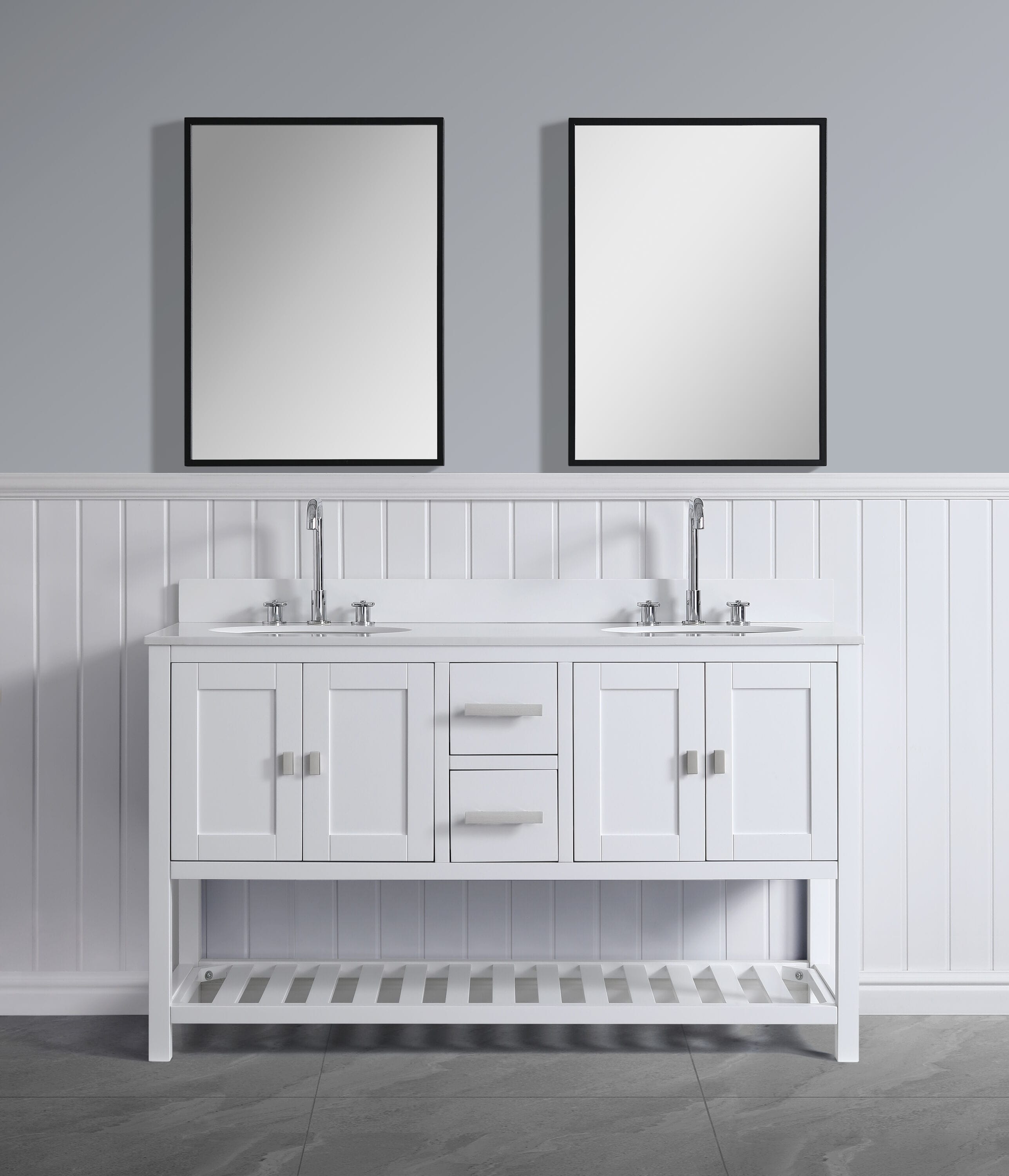Design Element DEC055-60-W-CB Monaco 60-in White Bathroom Vanity Base Cabinet without Top