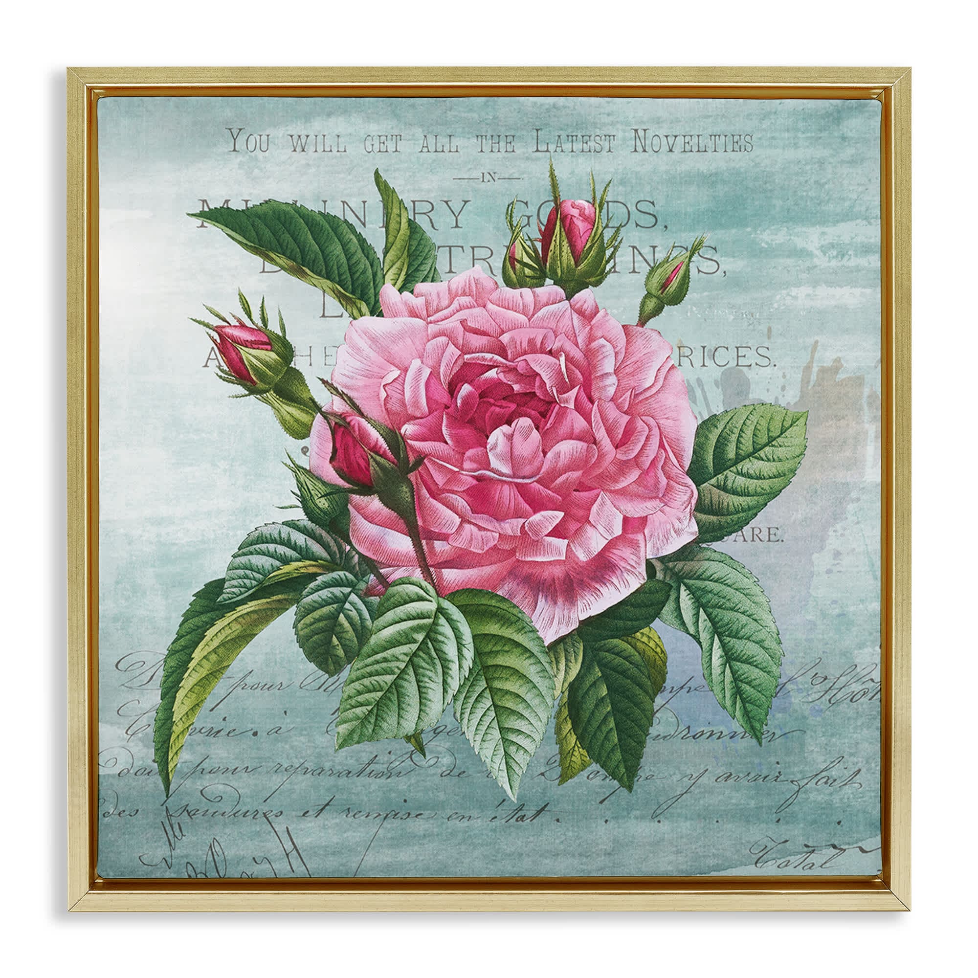 Stupell Industries BT-982-FFG-24X24 Pink Dahlia over Rustic Gold Framed Floater Canvas Wall Art By Susan Arnot 25 x 25