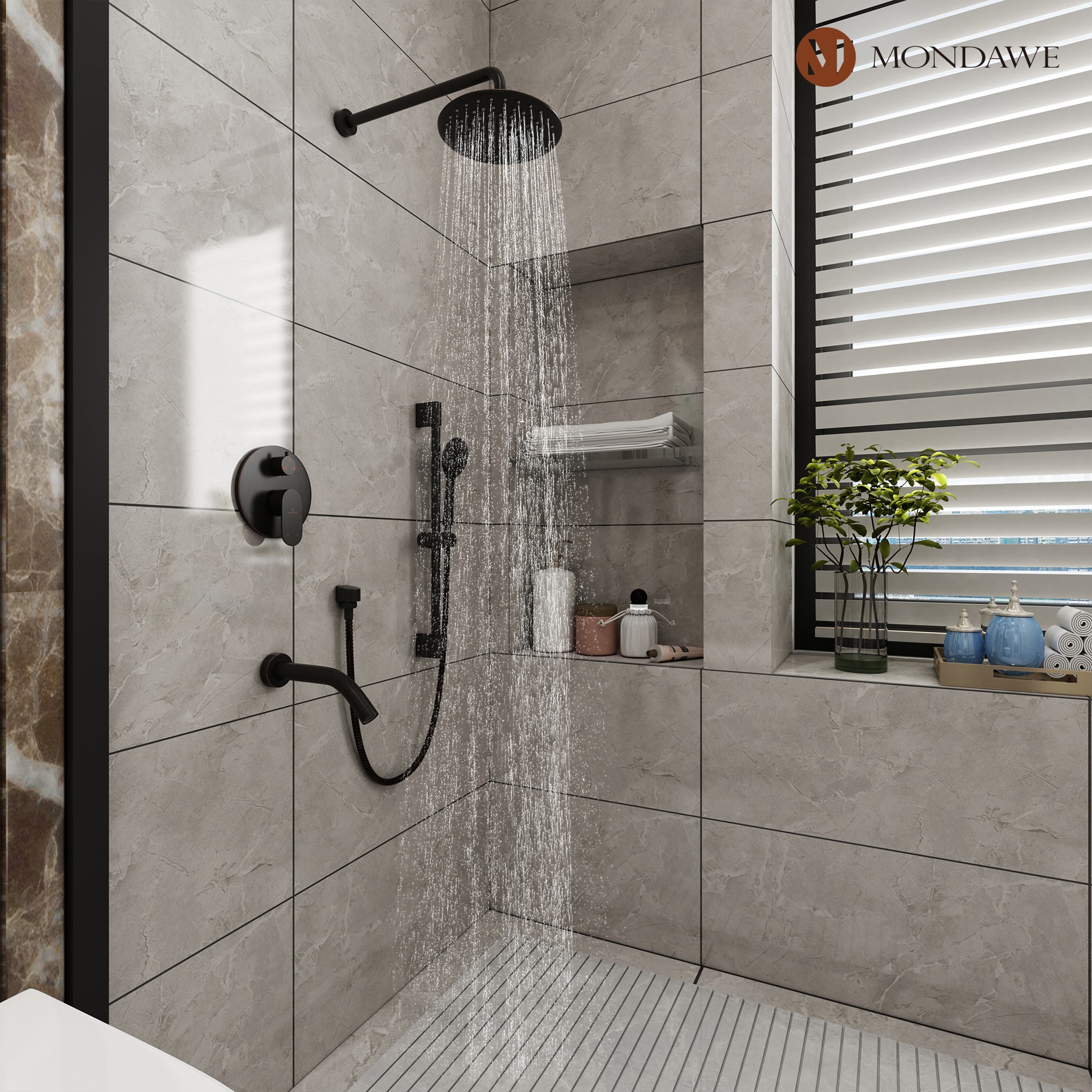 Mondawe Oil-Rubbed Bronze Built-In Shower Faucet System with 3