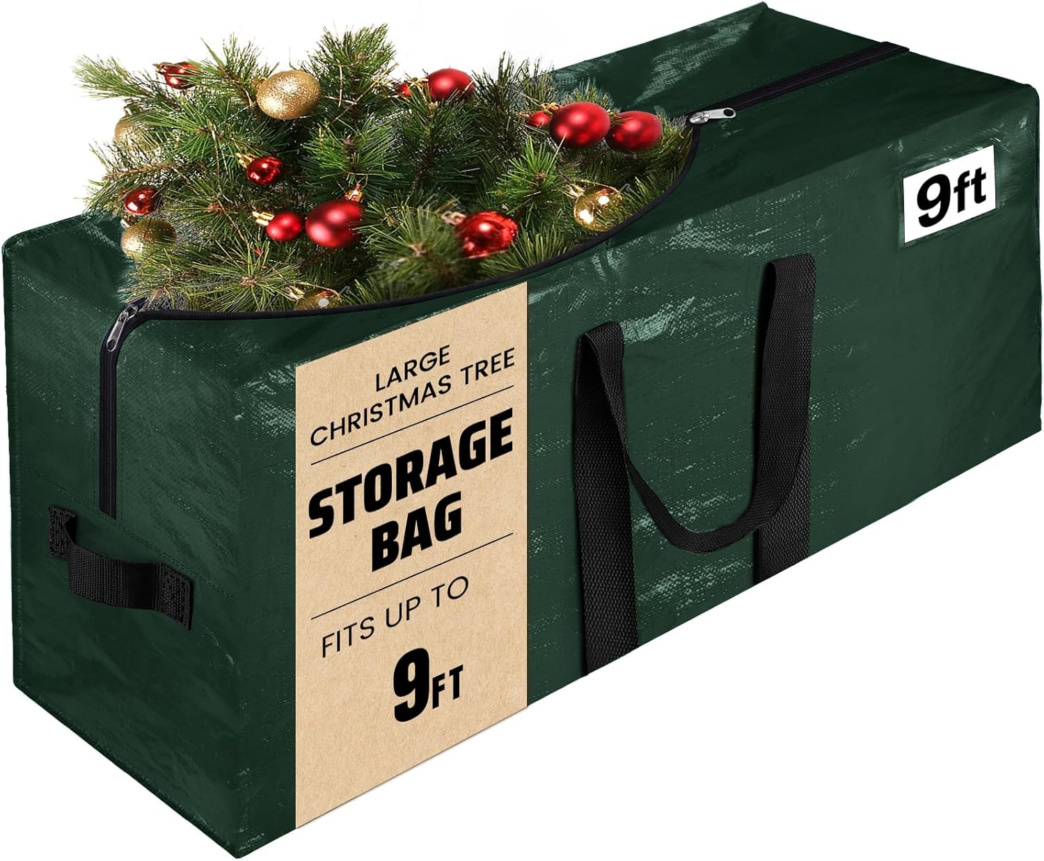 Fabspace Christmas Tree Storage Bag for 9 Ft Tall Disassembled Artificial Trees Waterproof Green Xmas Tree Bag with Durable Reinforced Handles Dual Zippers and Transparent Labeling Card Slot for Holiday Decorations